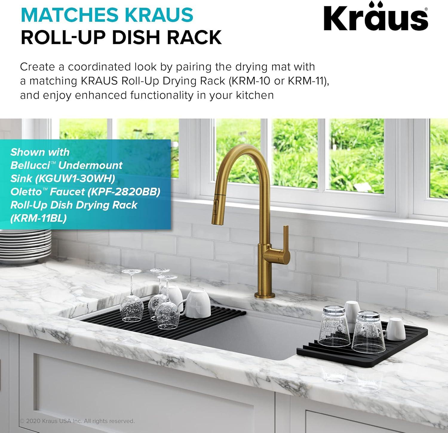 KRAUS Self-Draining Silicone Dish Drying Mat or Trivet for Kitchen Counter in Light Grey