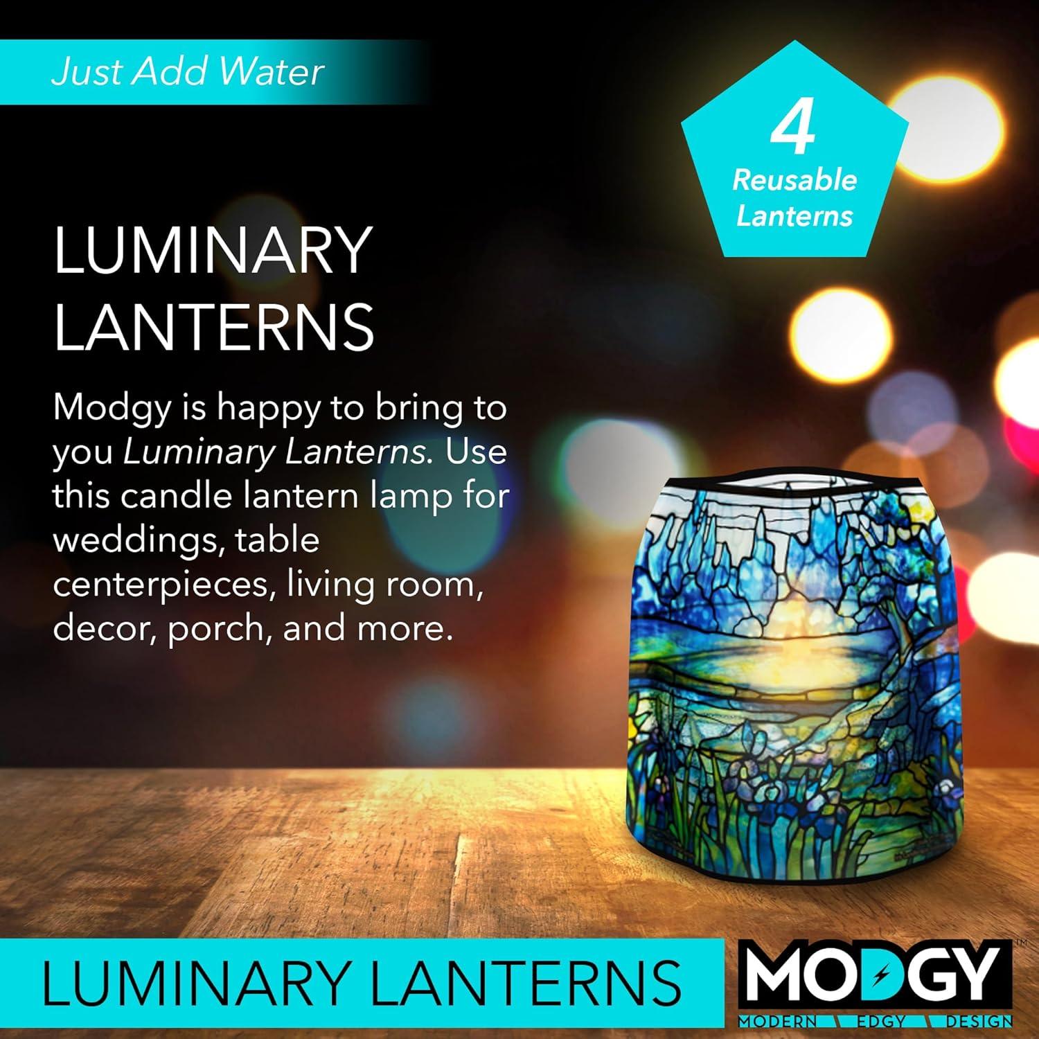 Modgy Lumizu Collapsible 4pc Luminary Lantern Set - Tiffany Iris Landscape