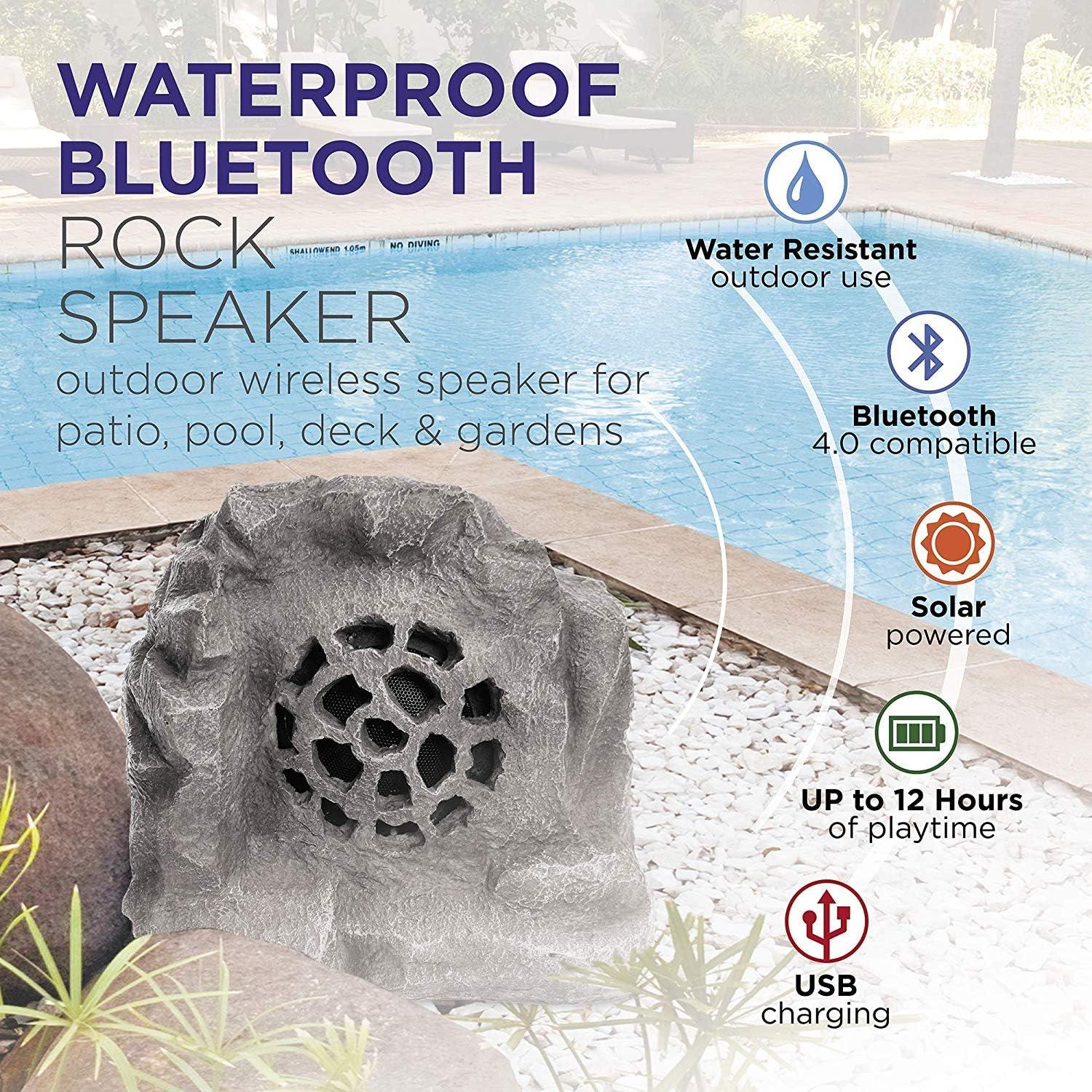 11" Polyresin Solar Bluetooth Rock Speaker - Alpine Corporation: Weather-Resistant, Garden Decor