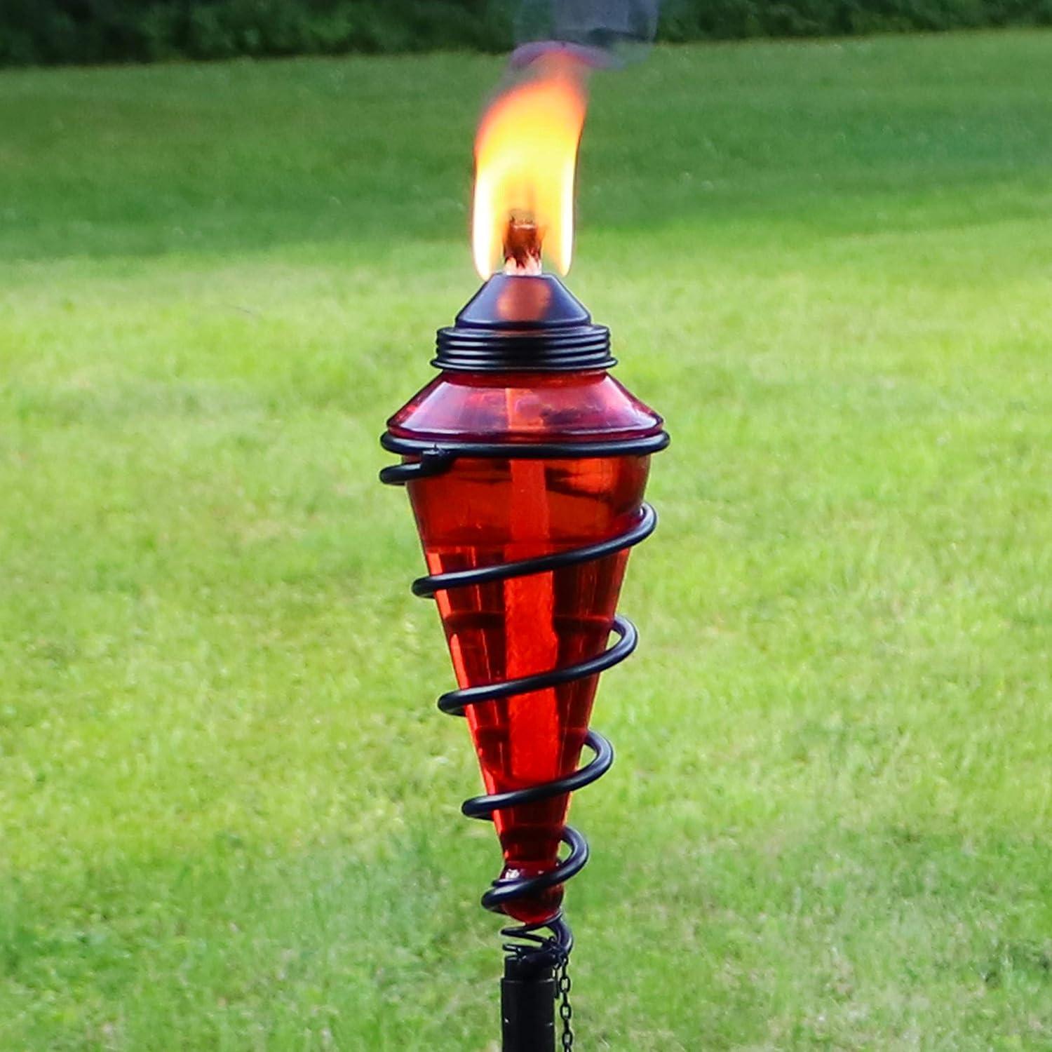 Sunnydaze Outdoor Adjustable Height Glass and Metal Swirl Patio and Lawn Torch Set - Red - 2pk