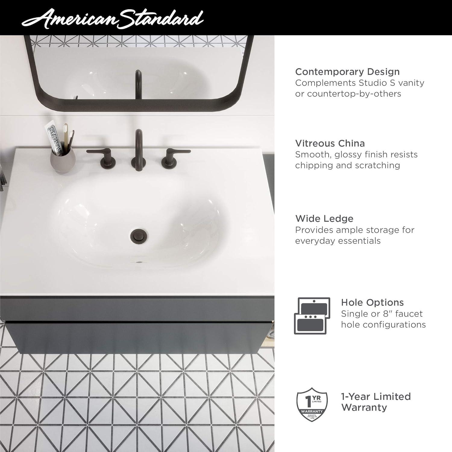 American Standard Studio S 20'' White Vitreous China Rectangular Bathroom Sink with Overflow