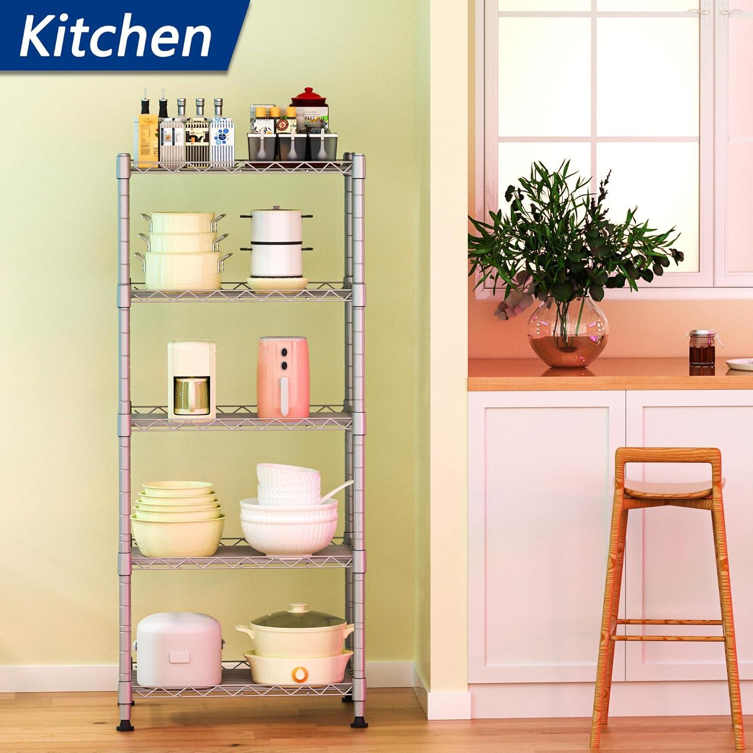 Silver Adjustable 5-Tier Metal Wire Shelving Unit