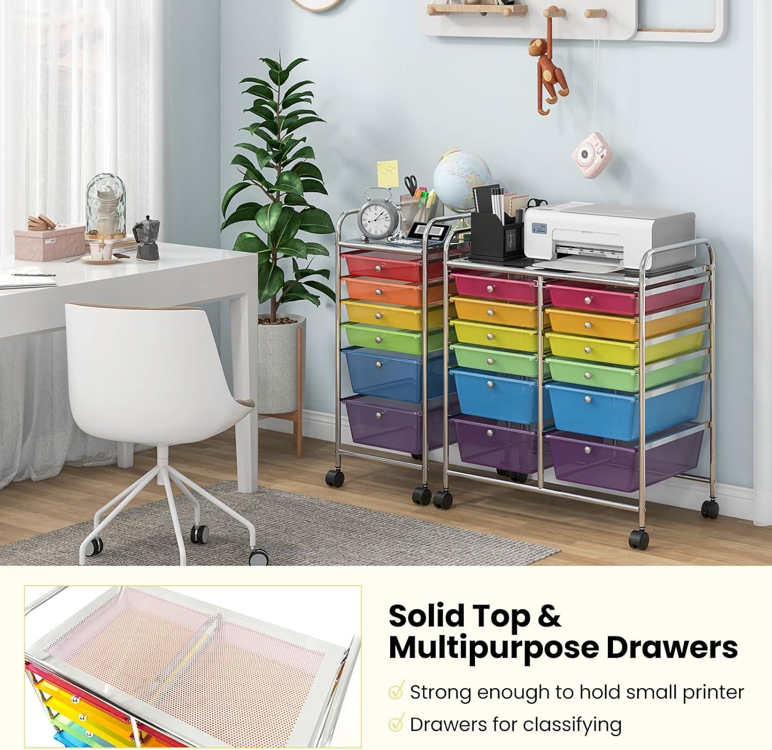 Topbuy 12-Drawers Rolling Storage Cart with Organizer Top Multi Color