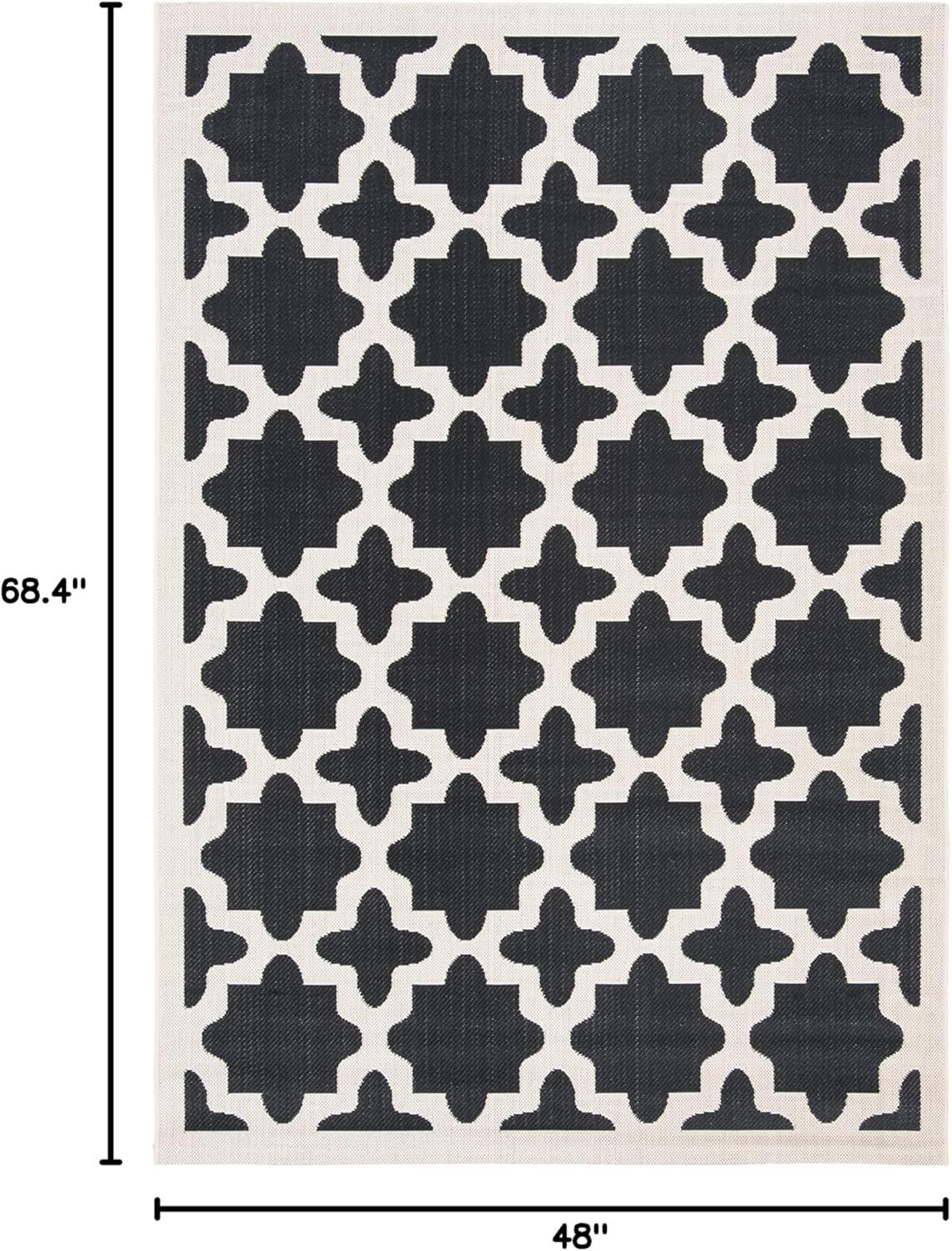SAFAVIEH Courtyard Amanda Geometric Indoor/Outdoor Area Rug, 4' x 5'7", Black/Beige