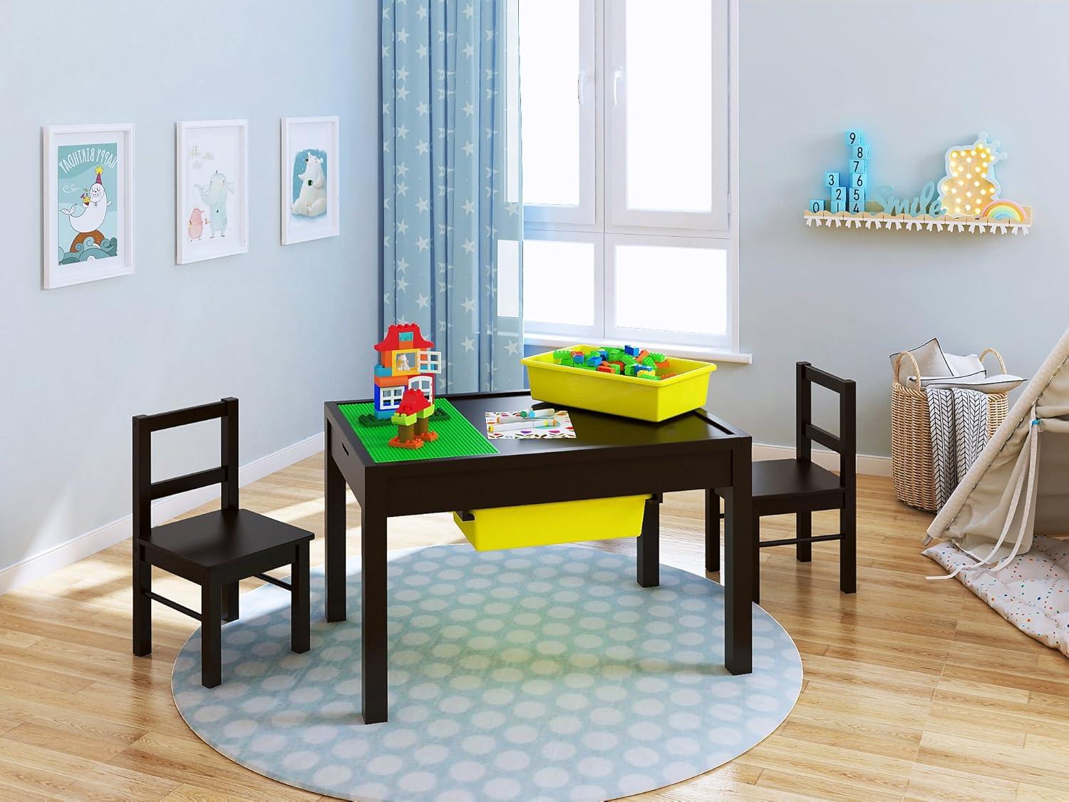 Espresso Wooden Kids Activity Table with Storage and Reversible Board