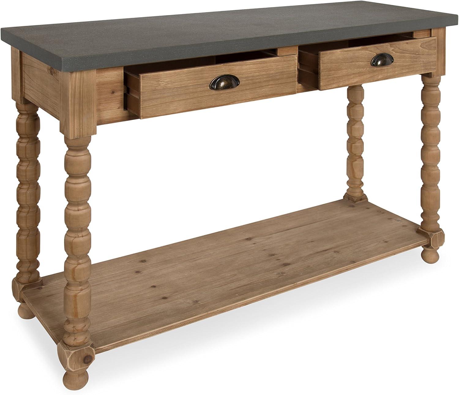 Kate and Laurel Rutledge Farmhouse Chic Two Drawer Console Table, Rustic Wood Base and Concrete Gray Top