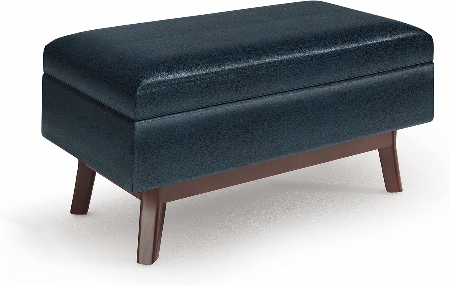 Owen 36" Distressed Dark Blue Faux Leather Storage Ottoman