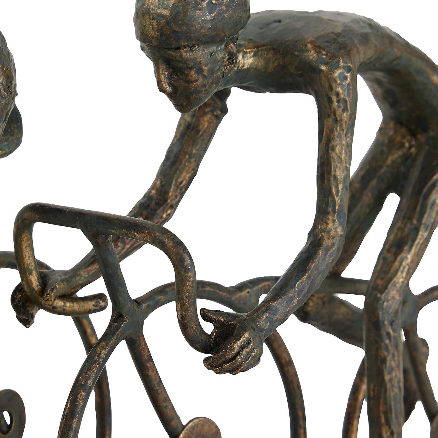 9" x 8" Bronze Polystone People Sculpture with Bike, by DecMode