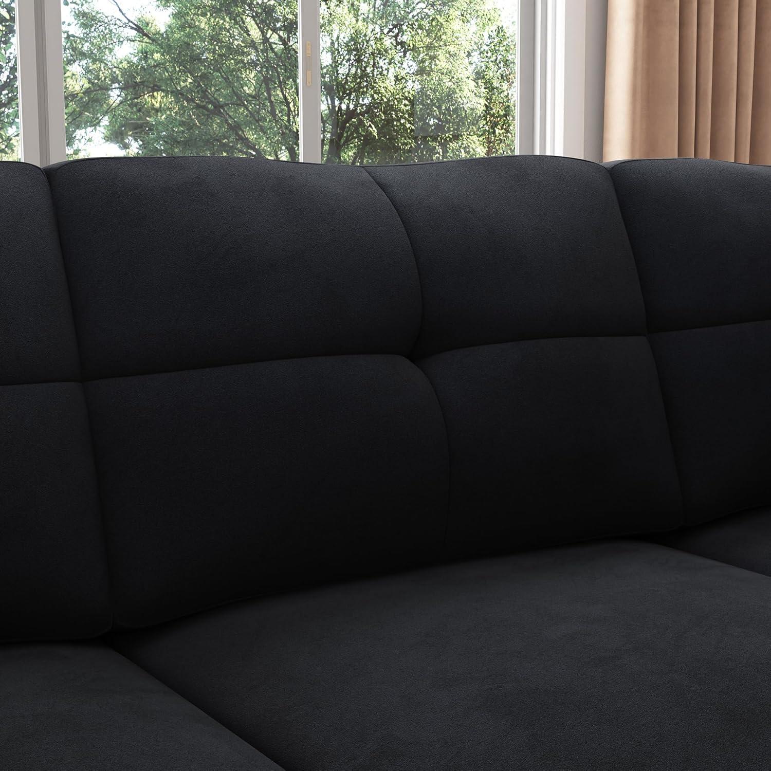 HONBAY Velvet L Shaped Couch Corner Sofa for Living Room Furniture Sets in Green