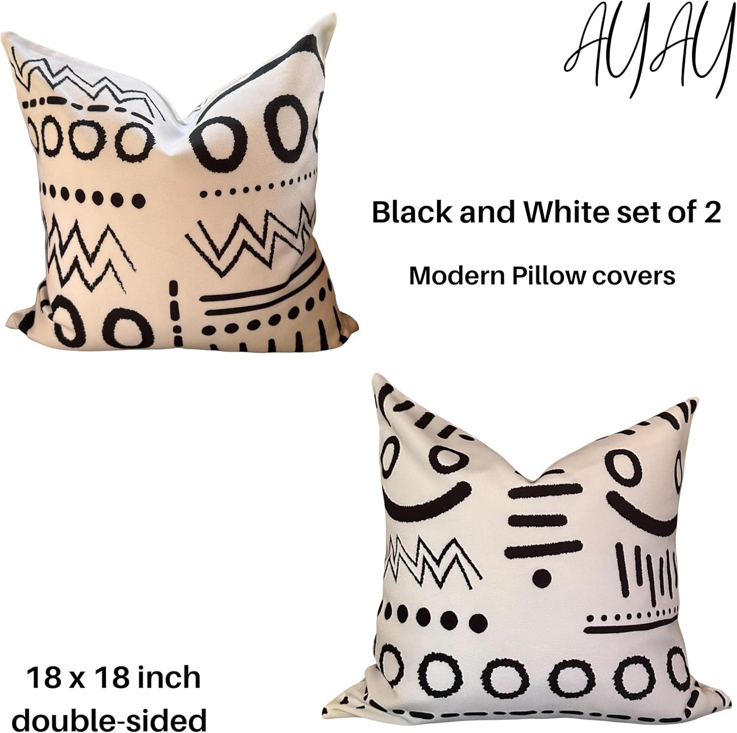 Black and White Geometric Polyester Throw Pillow Covers, Set of 2