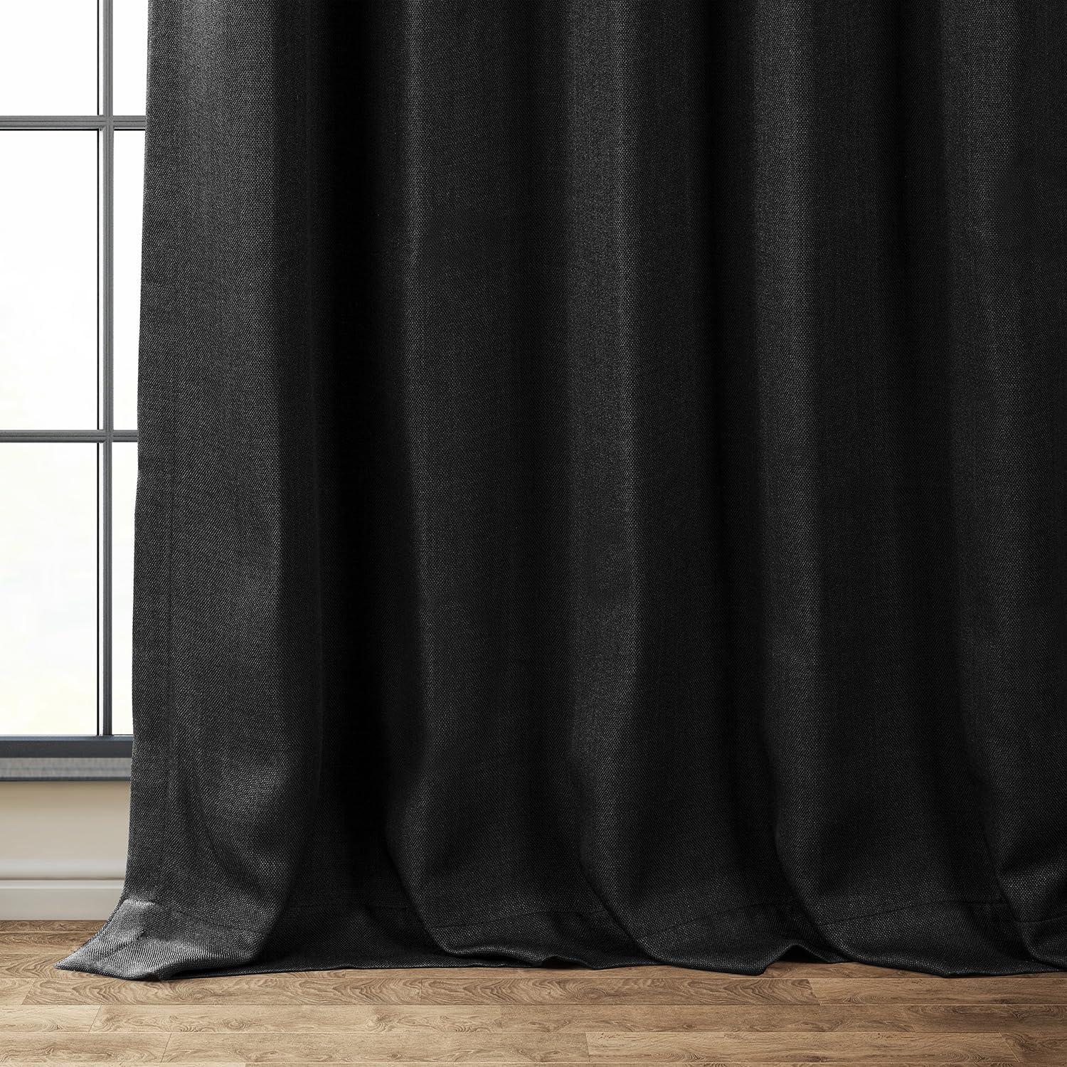 Essential Black Faux Linen Room Darkening Curtains 50W x 108L