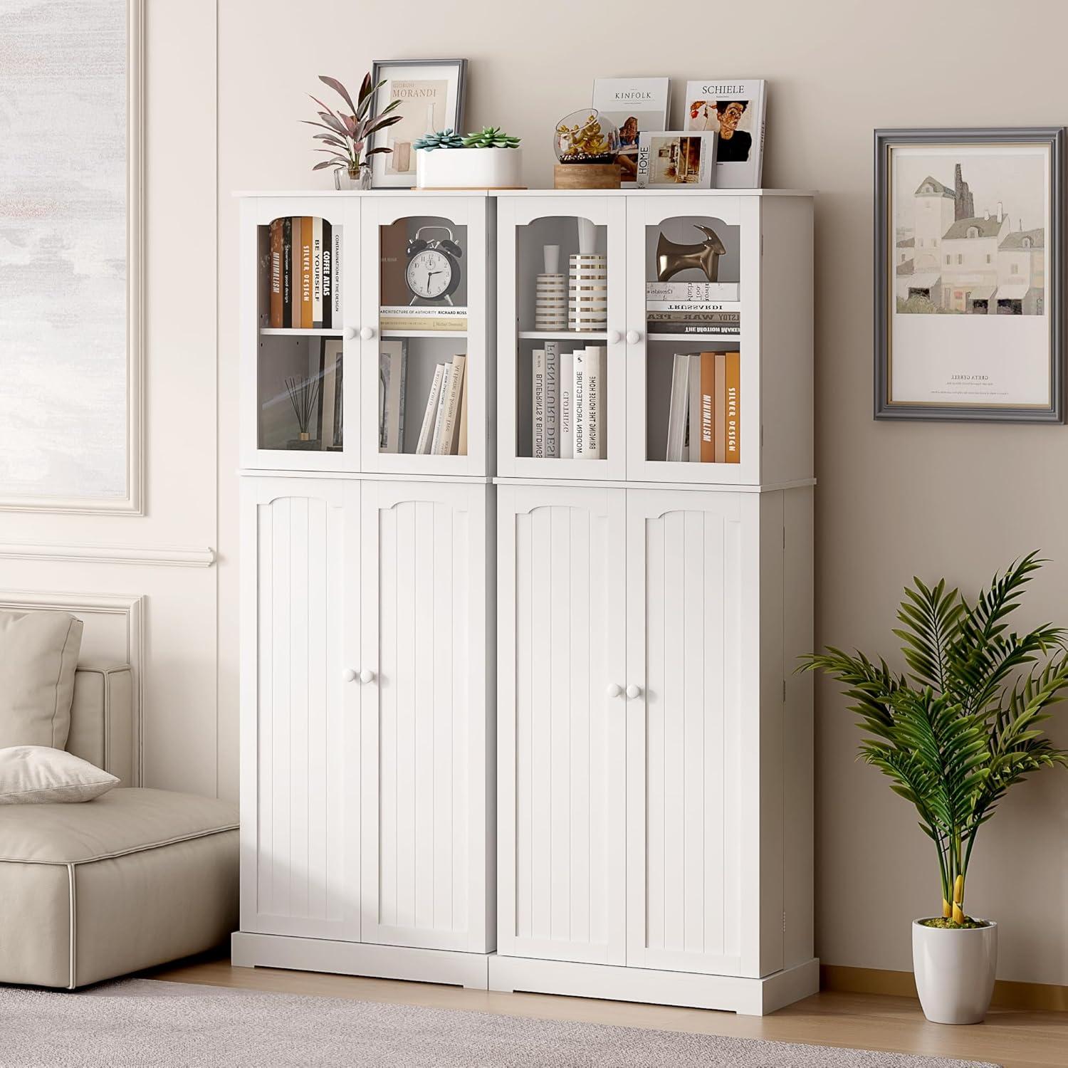 Latitude Run® HOMCOM 41" Modern Kitchen Pantry Freestanding Storage Cabinet With Double Doors Adjustable Shelves For Living Room - White