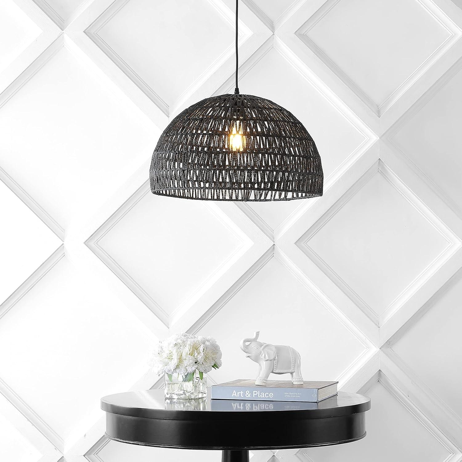 Campana 20" 1-Light Bohemian Modern Woven Rope/Iron LED Pendant, Black