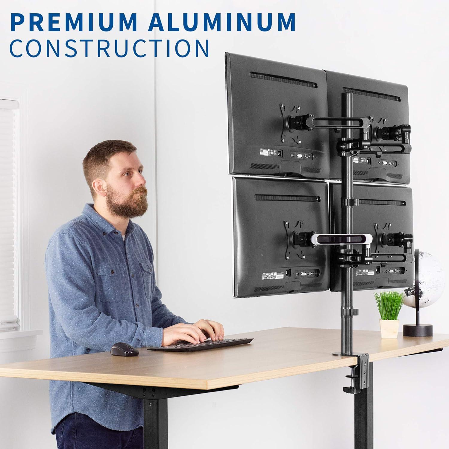 Aluminum Quad Monitor Desk Mount with Articulating Arms