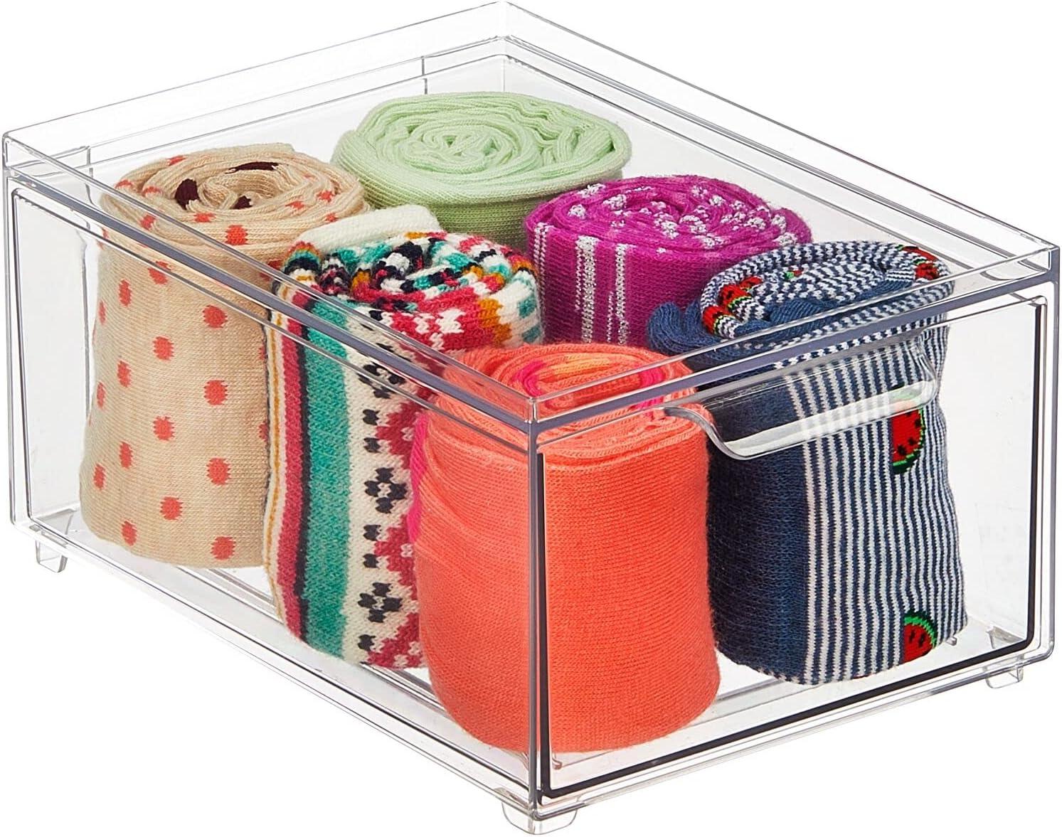 mDesign Plastic Stacking Closet Storage Organizer Bin with Drawer