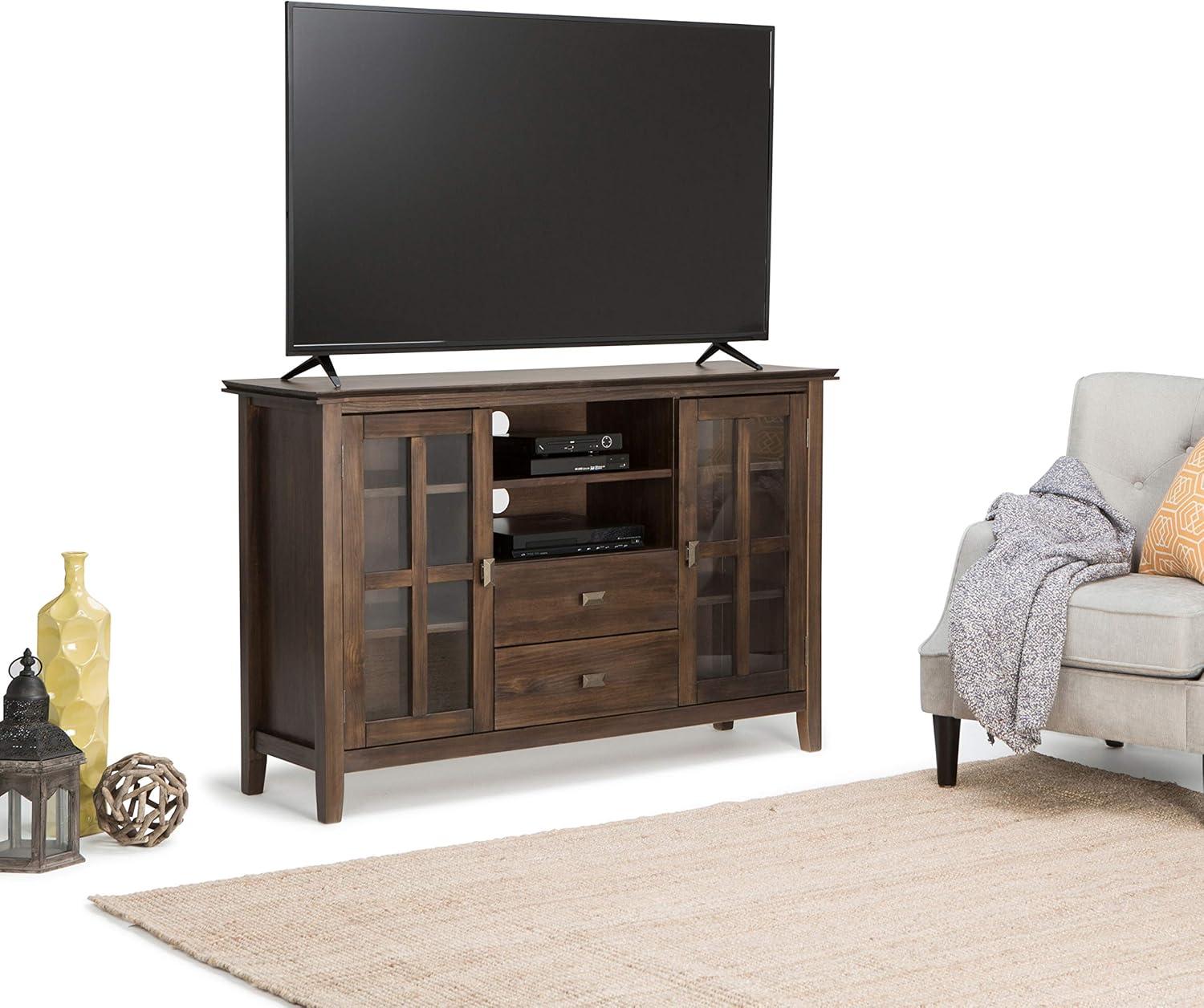 Simpli Home Artisan Wood 53" TV Media Stand in Brown For TVs up to 60"