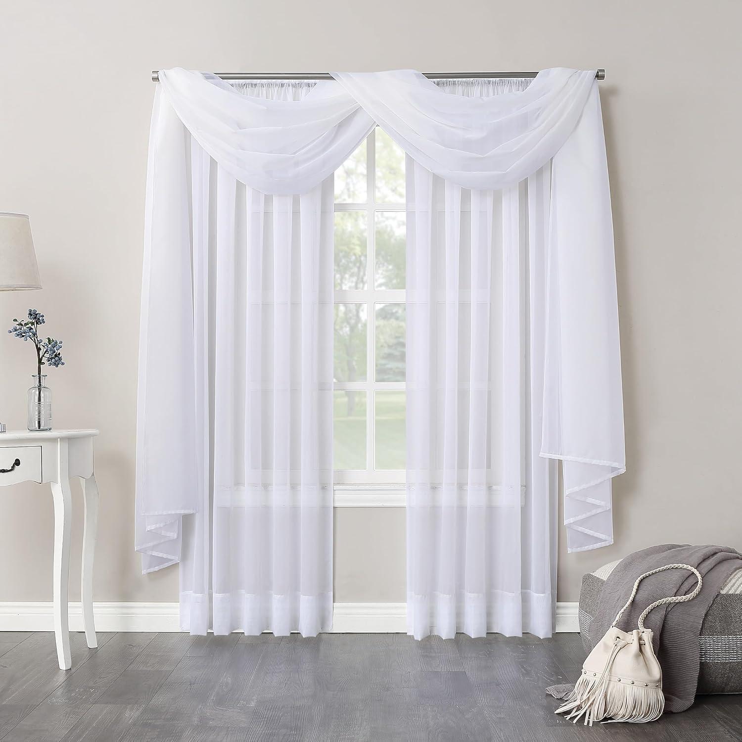 59"x216" No. 918 Sheer Emily Voile Rod Pocket Window Curtain Scarf White: Transitional Indoor Decor, Machine Washable
