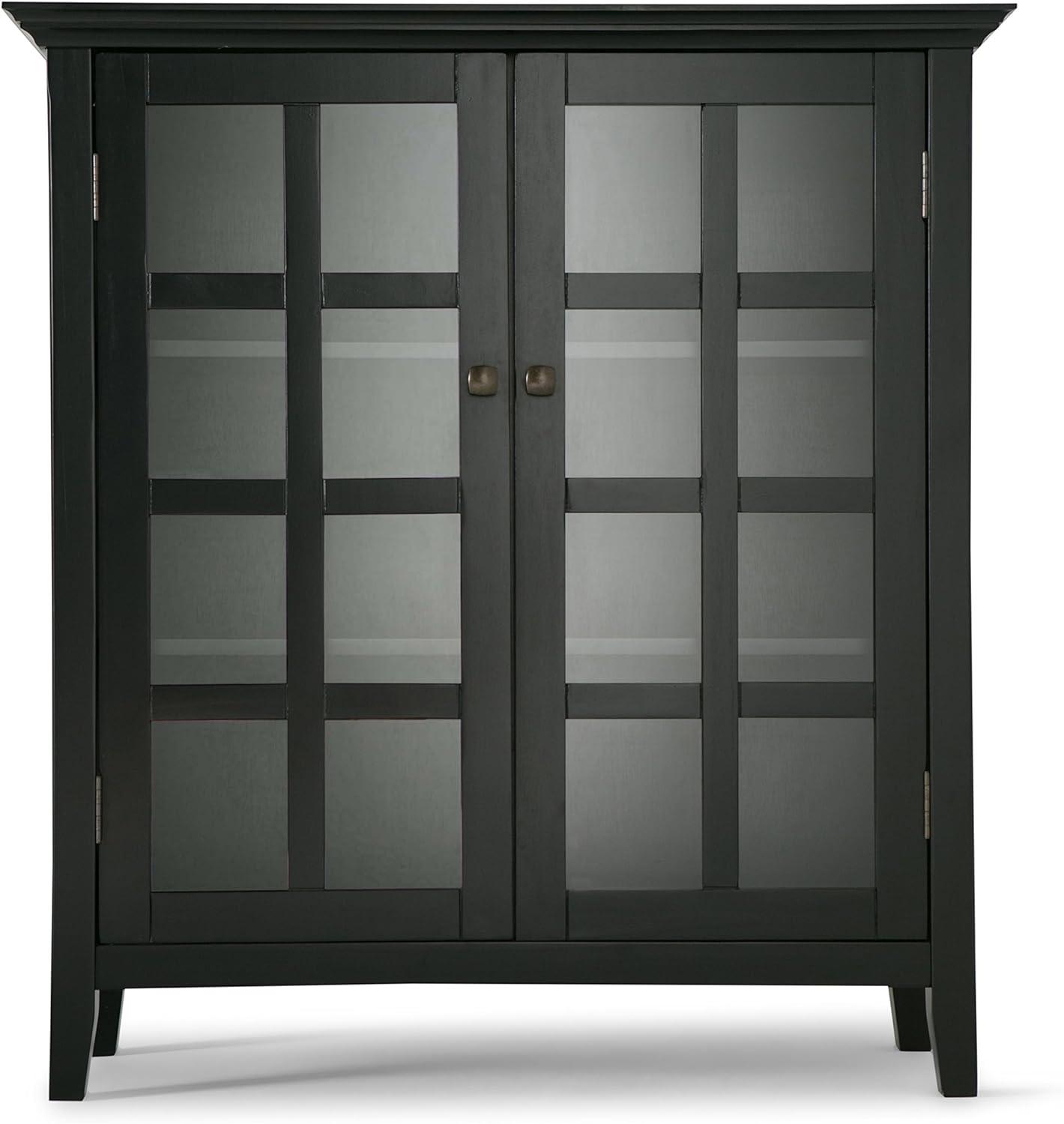 Simpli Home Acadian Solid Wood Shelf Storage Cabinet with Glass Doors and Adjustable Shelves