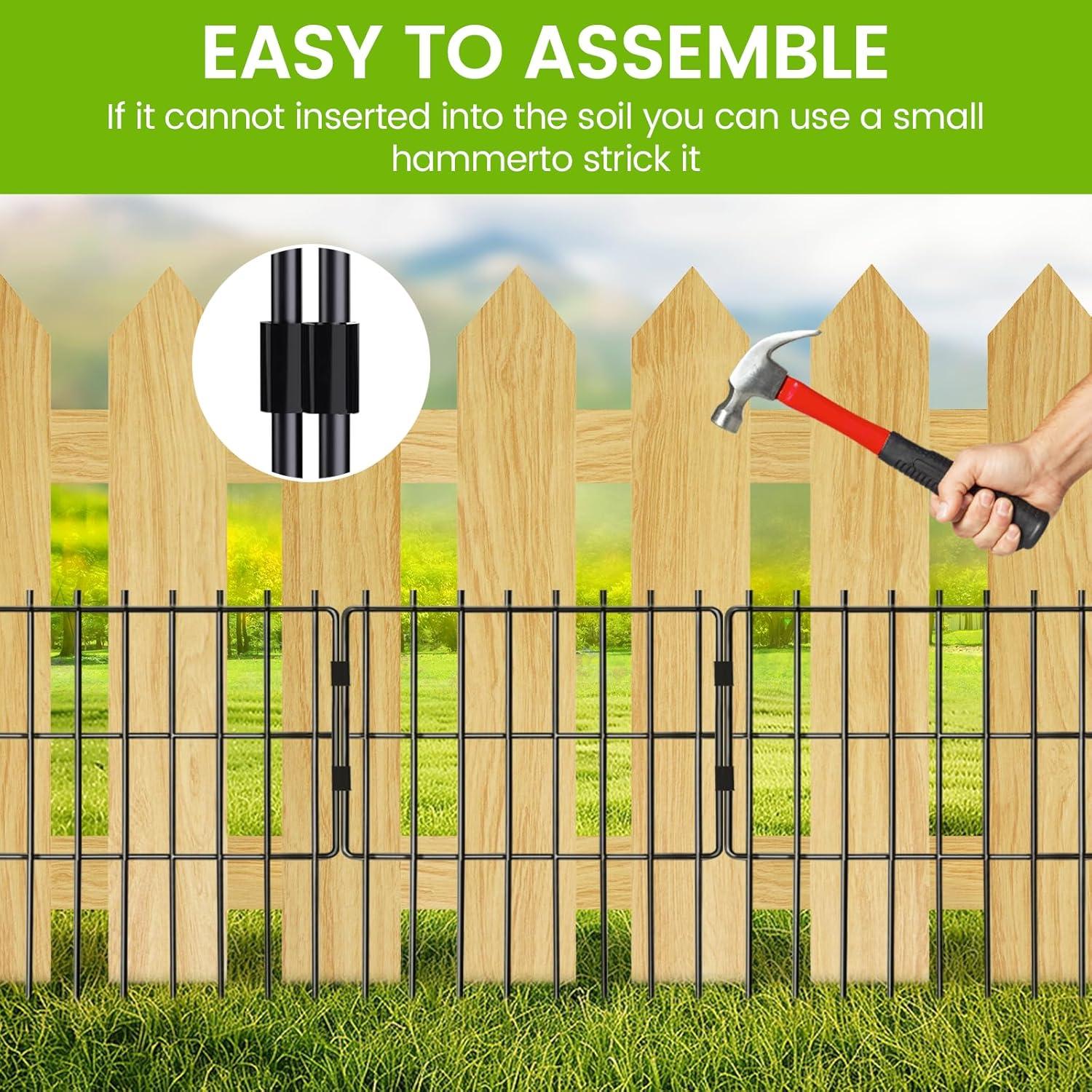 10 Pack Garden Fencing Animal Barrier, 10.8ft(L) X 17in(H) No Dig Fence Panels, 1.25in Spike Spacing Rustproof Dog Digging Fence Barrier, Dogs Rabbits Blocker Fence for Outdoor Yard