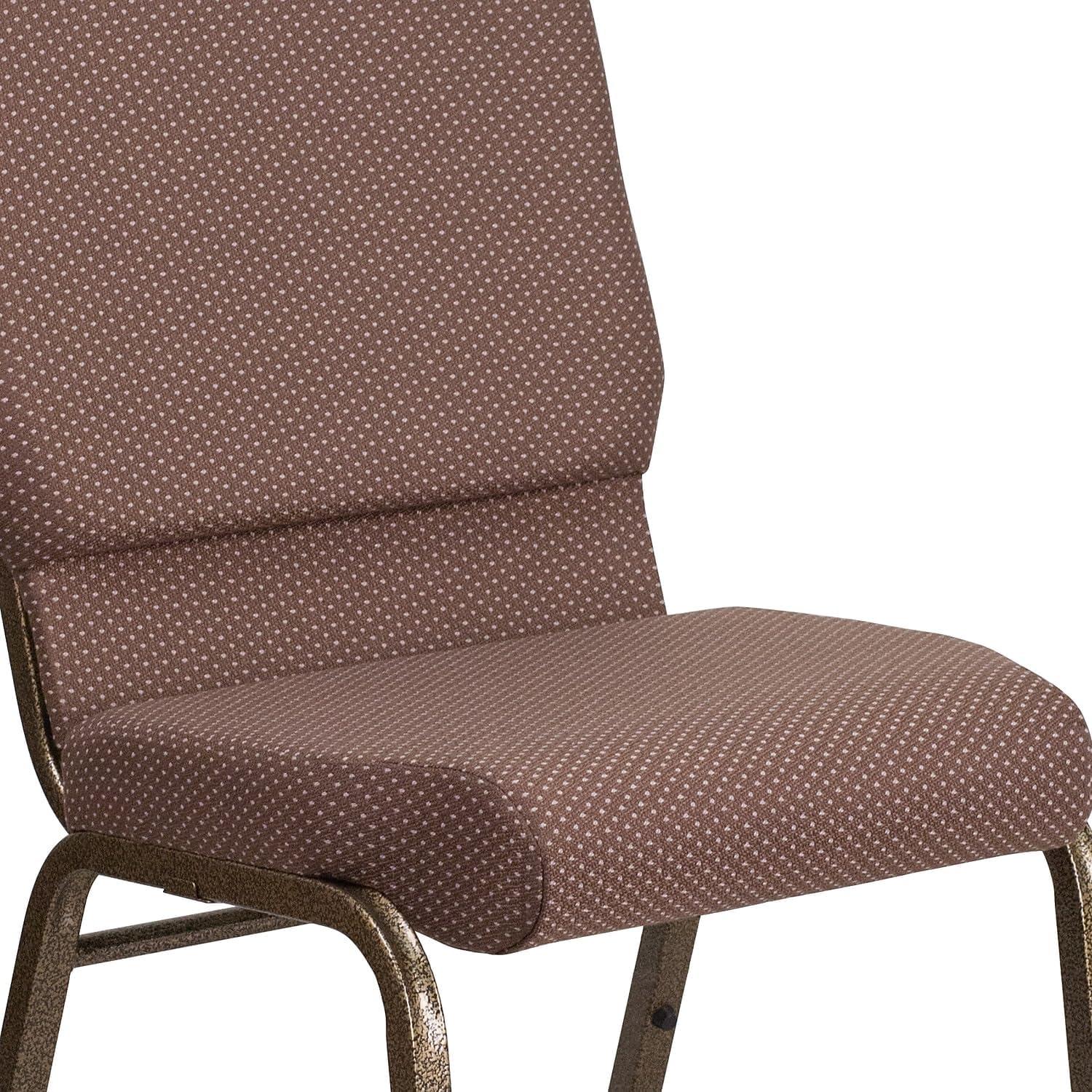 Flash Furniture HERCULES Series 18.5''W Stacking Church Chair in Brown Dot Fabric - Gold Vein Frame