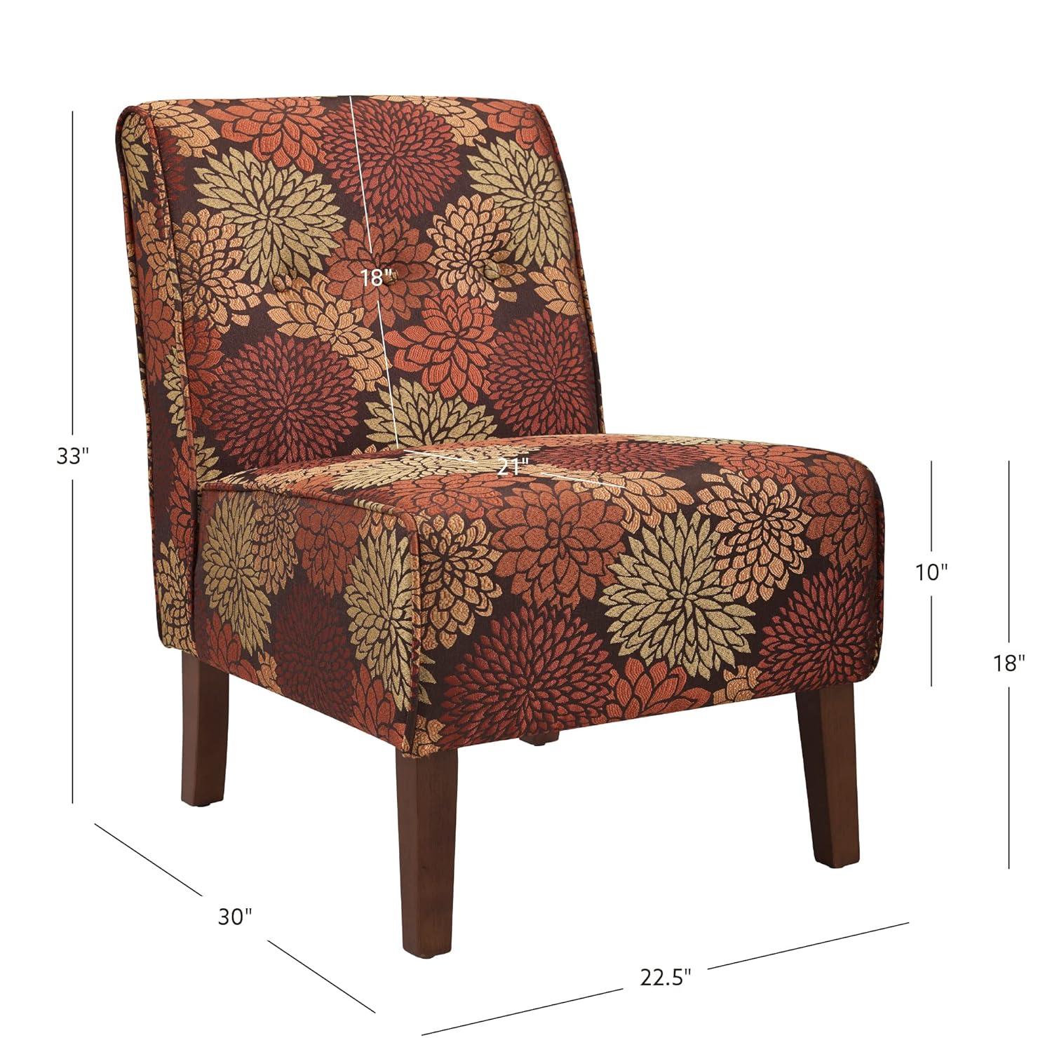 Linon Coco Harvest Upholstered Tufted Accent Chair in Rust/Orange Floral Fabric