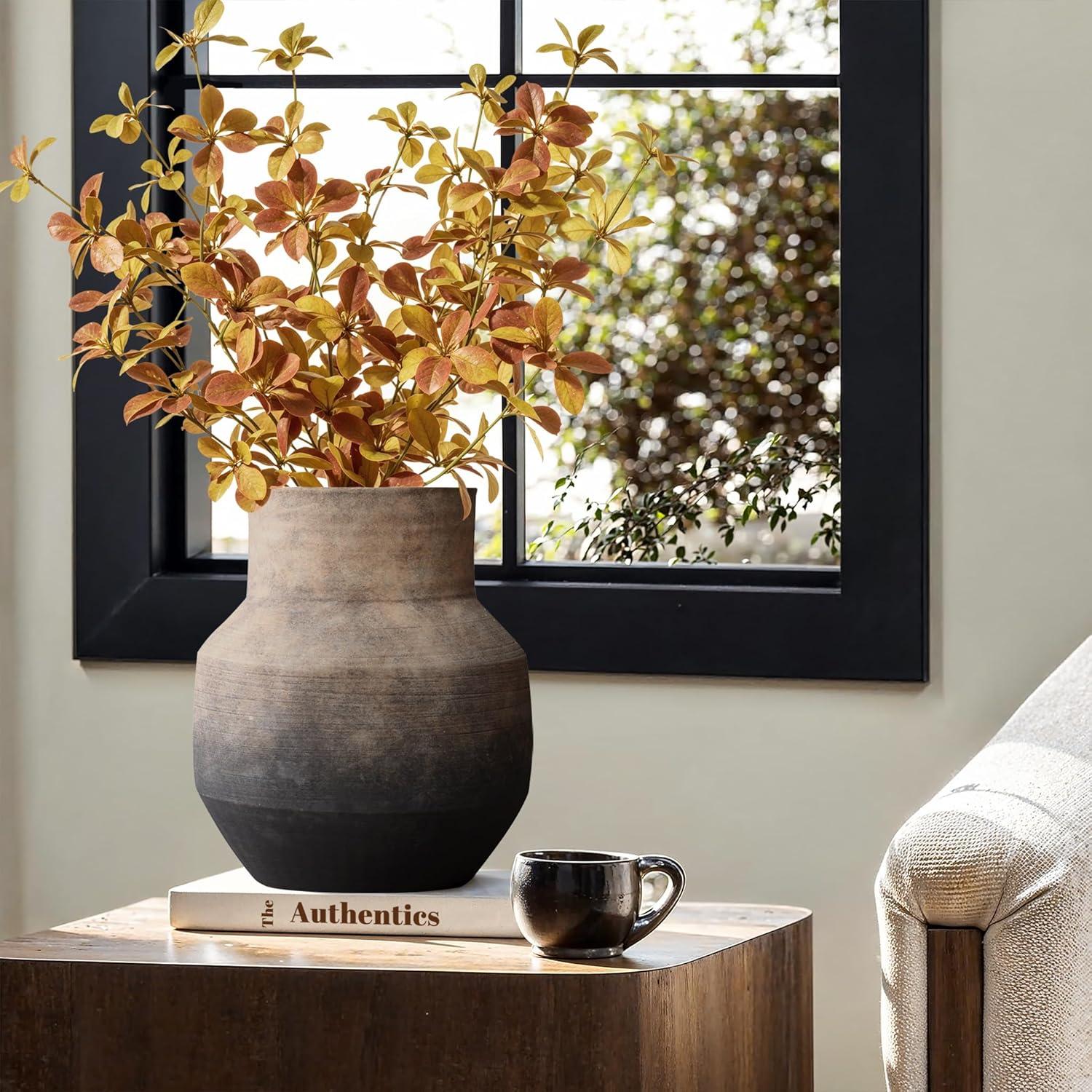 LuxenHome Brown Ombre Terracotta 11.4-Inch Round Vase