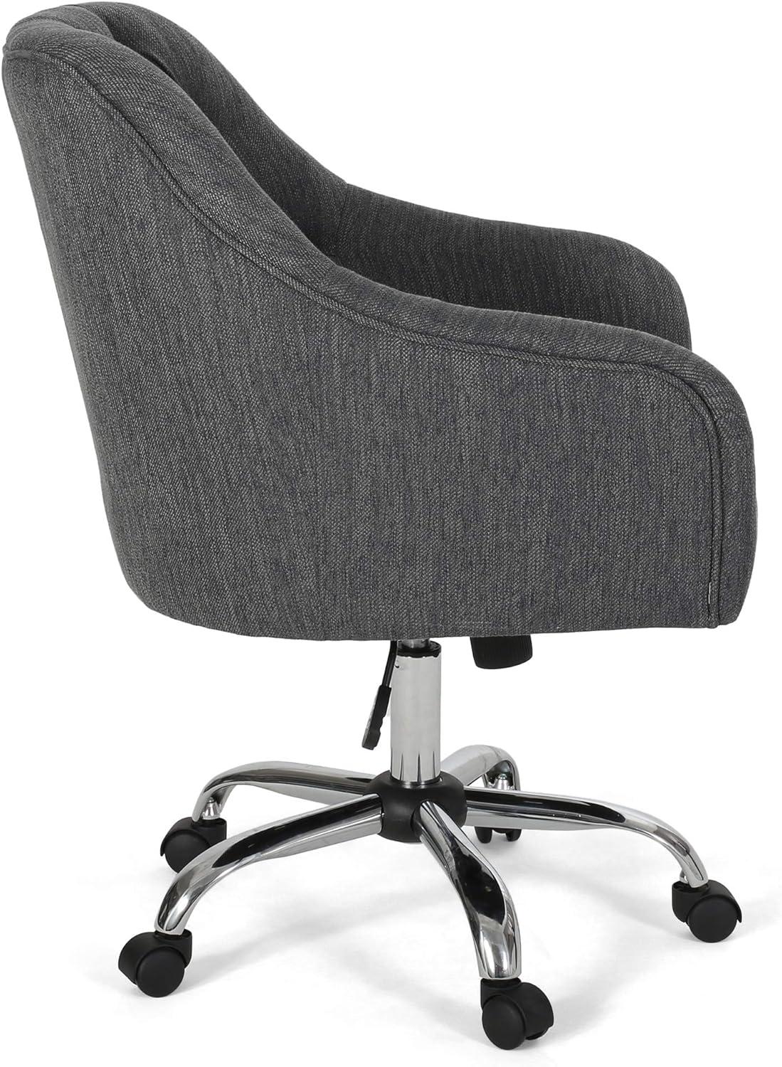 Charcoal Fabric Tufted Swivel Office Chair with Silver Chrome Base