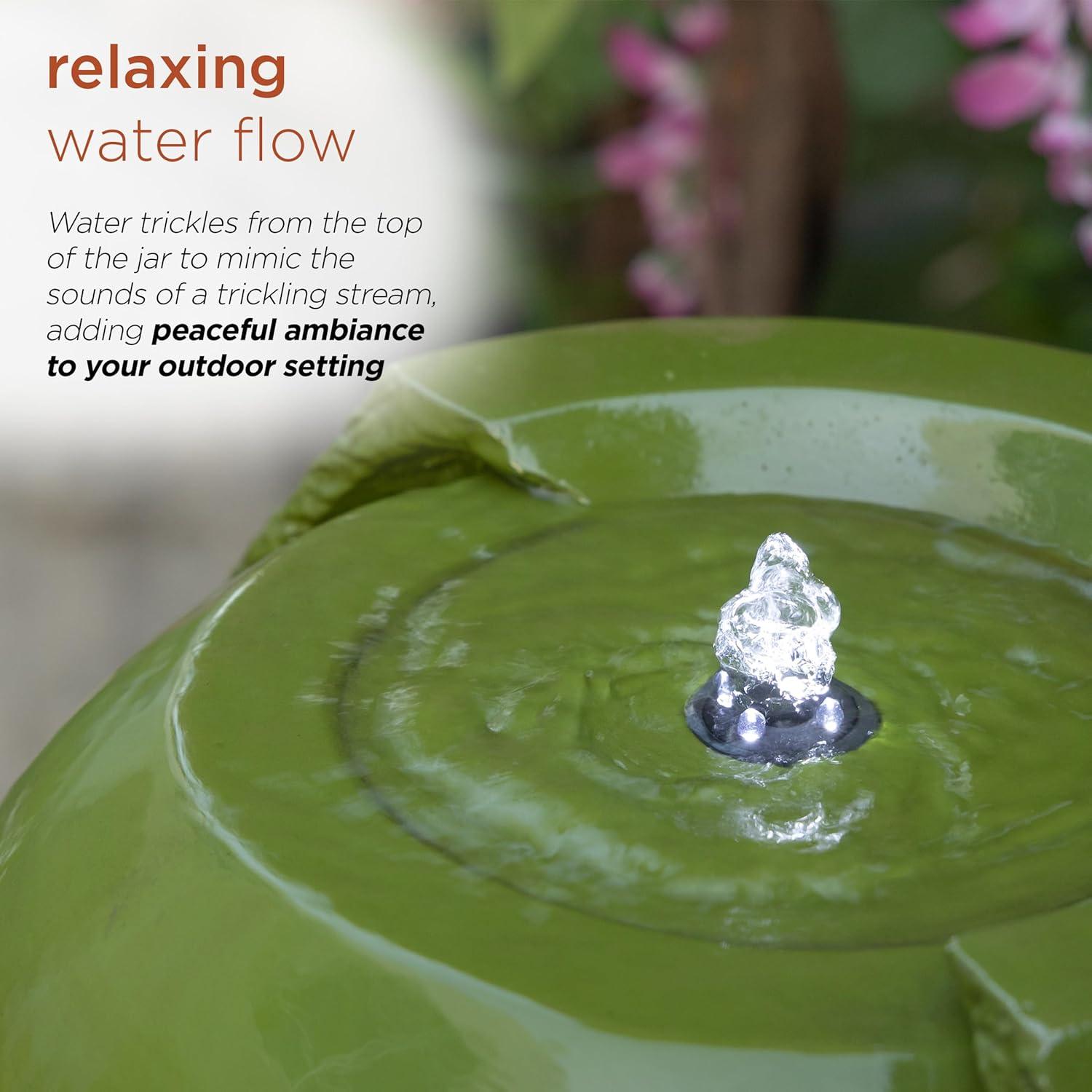 Green Antique Jar Outdoor Water Fountain with LED Lights