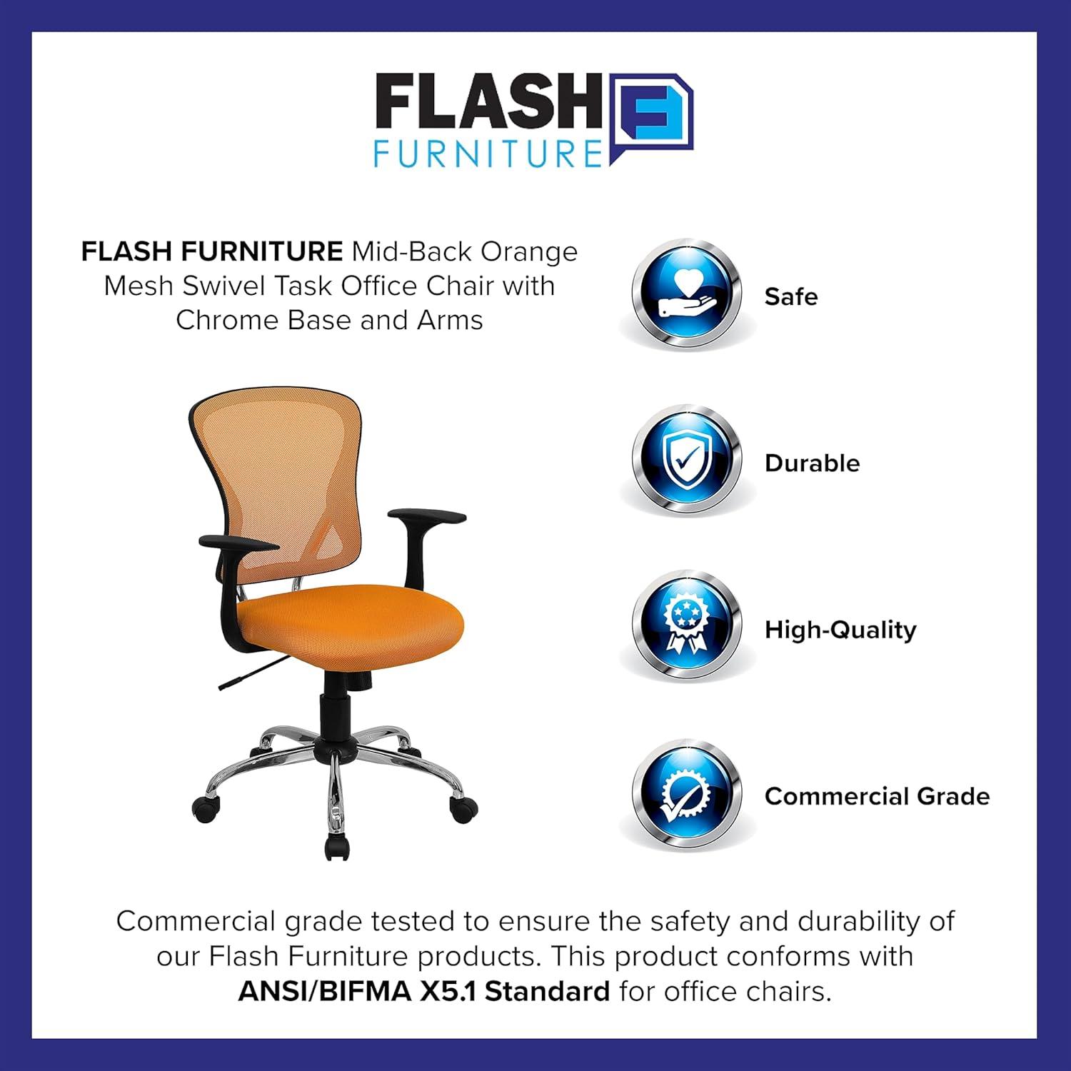 Flash Furniture Mid-Back Mesh Swivel Task Office Chair with Chrome Base and Arms