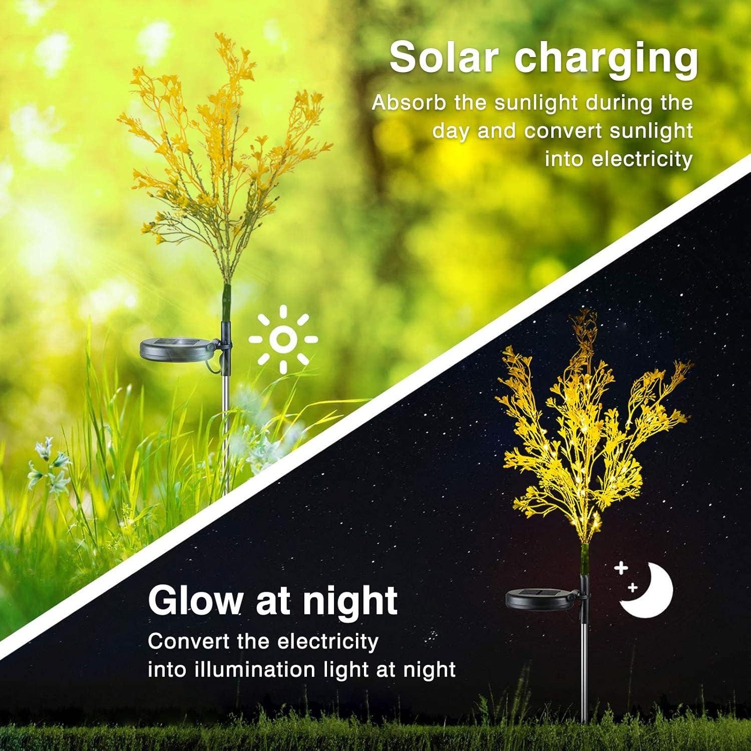 Neporal Garden Solar Lights Outdoor Waterproof IP65 4 Pack, 7-Stems Dusk to Dawn Golden Solar Flowers, Bigger Solar Panel for Garden,Yard, Patio Outdoor Decorative