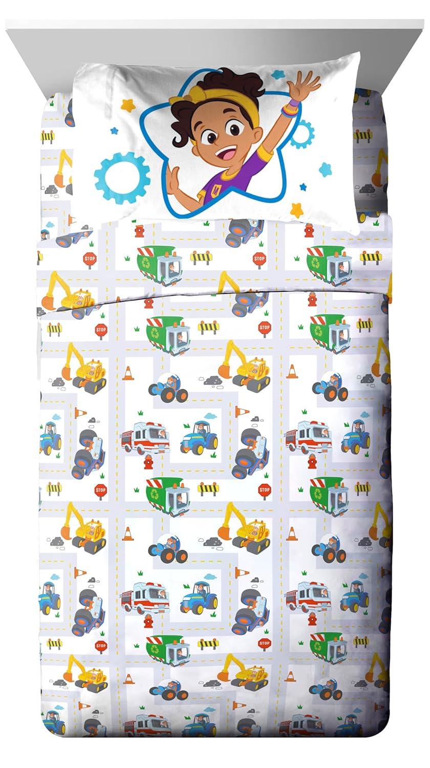 Moonbug Blippi How Does This Work 4 Piece Full Size Kids Sheet Set
