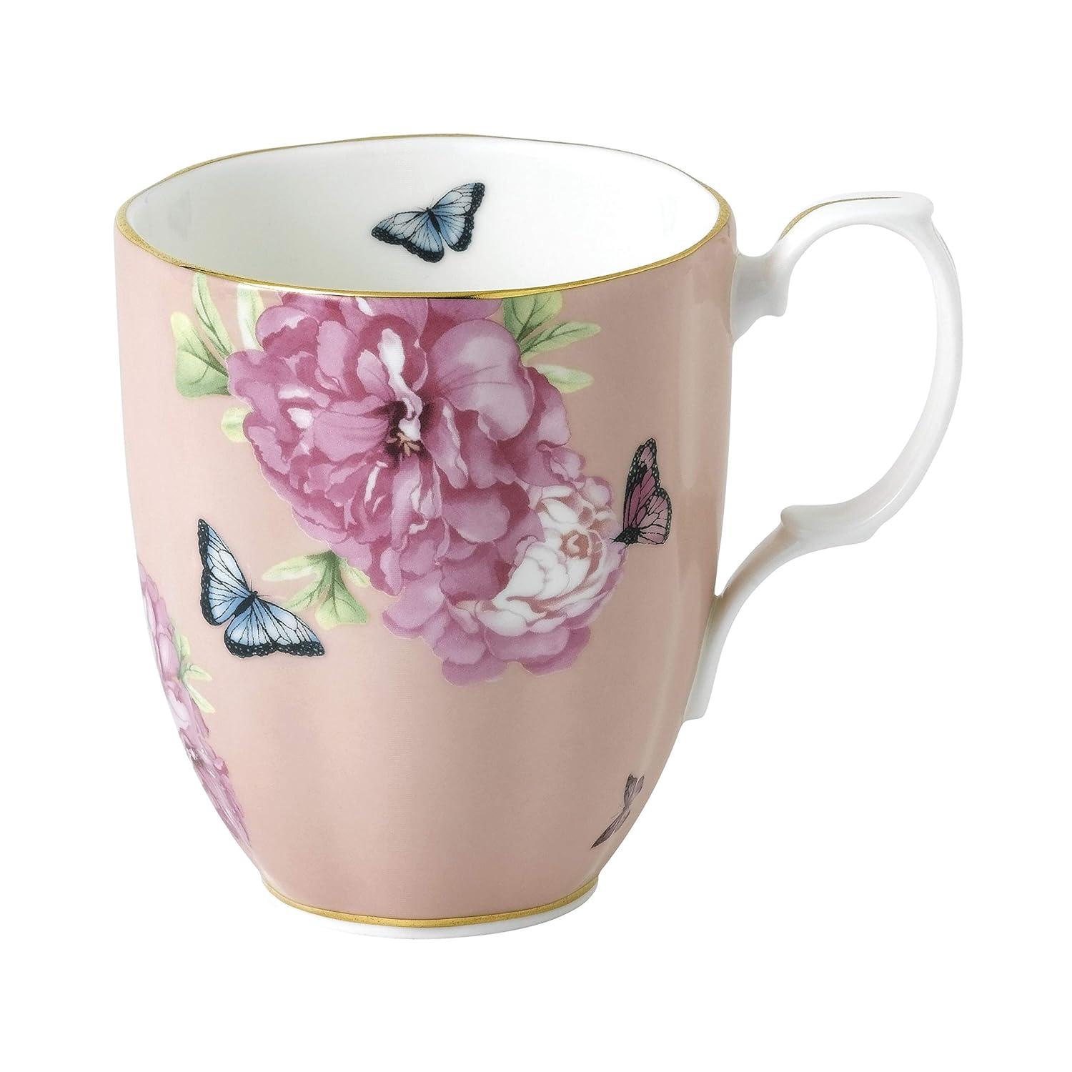 Royal Albert Miranda Kerr Friendship Mug, 13.5 Oz Hope Coral - Elegant Fine Bone China Cup, Floral Design, Handwash Only, Gift Boxed, Finest Quality Mug for Tea or Coffee