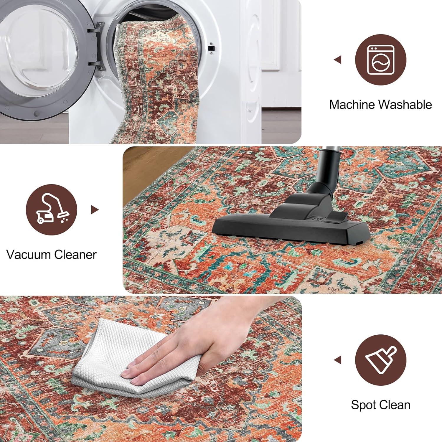 Yamaziot Washable Runner Rug, 2x10 Non-Slip Boho Vintage Hallway Rug Runner with Rubber Backing, Stain Resistant Distressed Carpet Runner for Bedroom, Kitchen, Laundry, Entrance