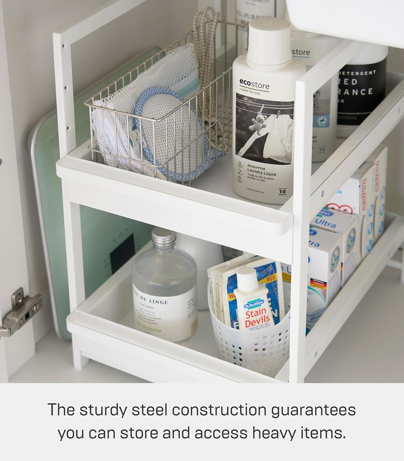 Yamazaki Home Yamazaki Home Tower Under-Sink Rack With Pull-Out Shelf, Versatile Kitchen Cabinet Storage Drawers, 2 Tiers, Sturdy Organization System - Steel