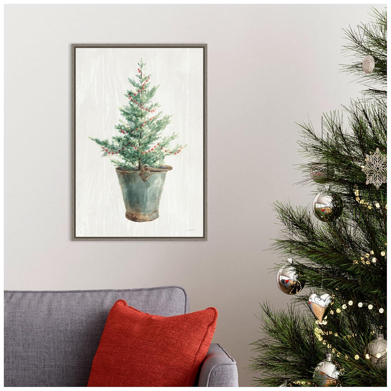 16" x 23" White and Bright Christmas Tree I Framed Wall Canvas - Amanti Art: Holiday Decor, Pine Artwork