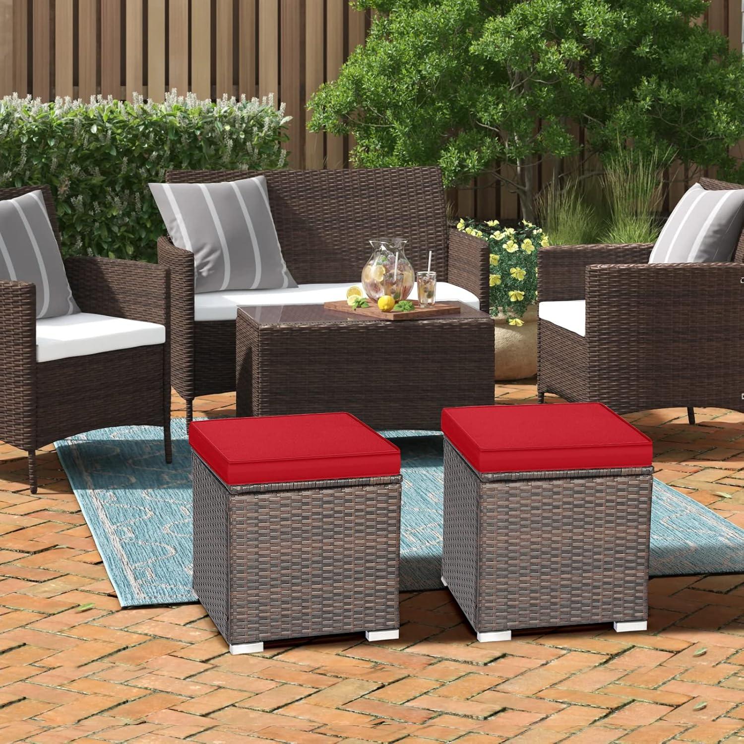 Latitude Run® 2-Pieces Patio Ottoman Set Outdoor Wicker Stool With Storage
