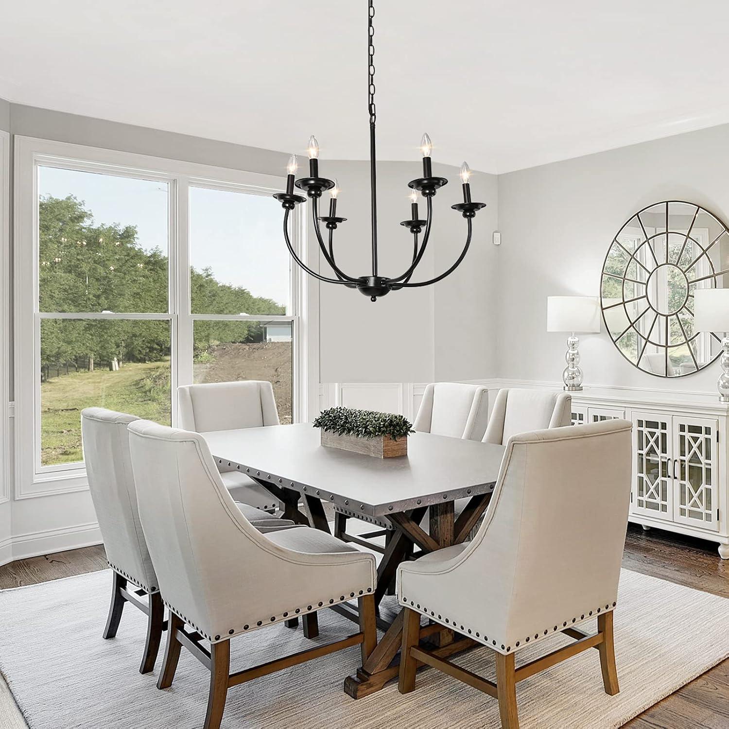 LNC 6-Light Modern/Contemporary Matte Black Large Candle Chandelier