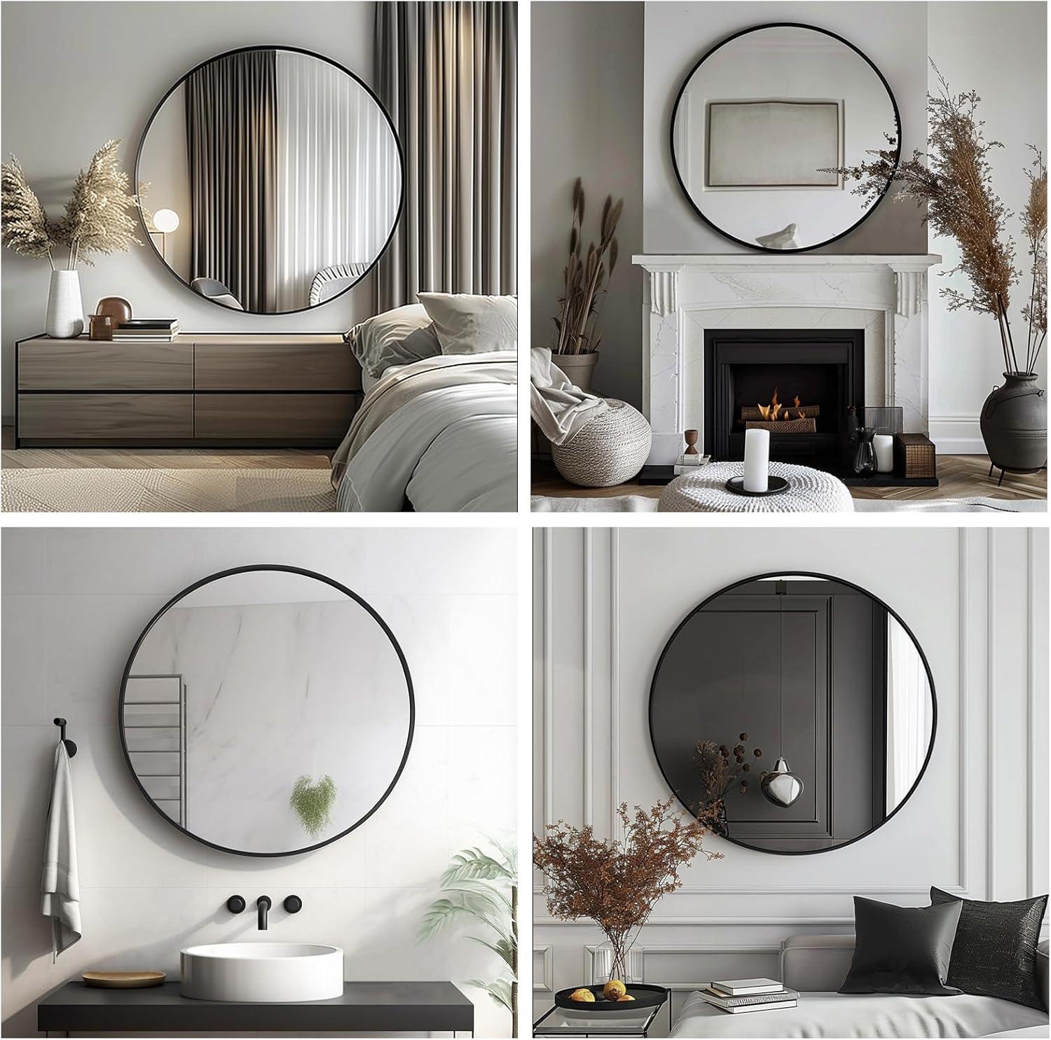 20" Round Black Metal Frame Wall Mirror