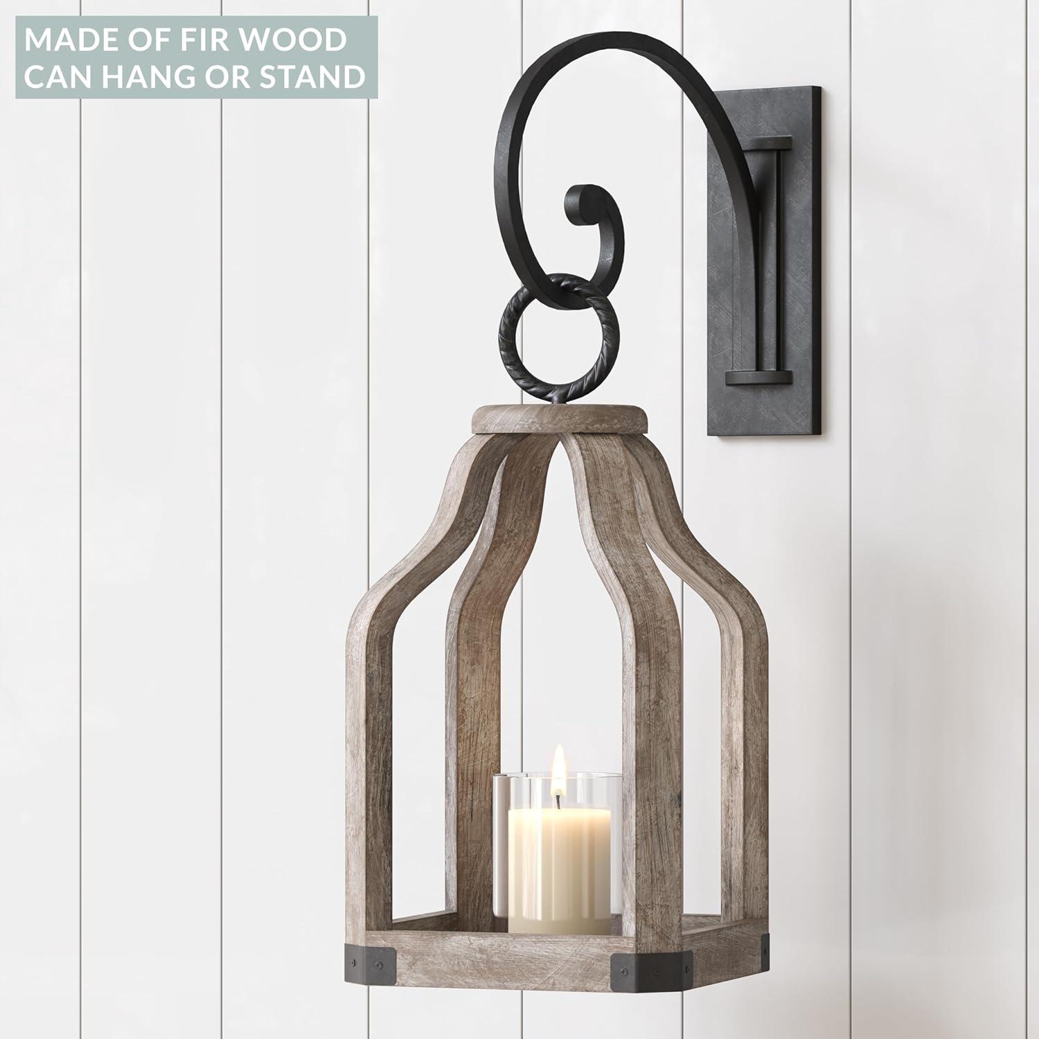 Barnyard Designs Wood Lantern Decor, Rustic Decor Candle Lantern, Outdoor Lanterns Farmhouse Candle Holder, Decorative Lanterns for Wedding, Farmhouse Table Decor, Large 7.5" x 15.75", Brownish Grey