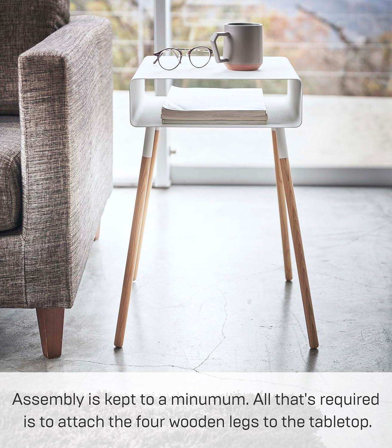 Yamazaki Home Tall Side Table With Storage Shelf, Rectangular Accent Bedside End Table, Steel + Wood