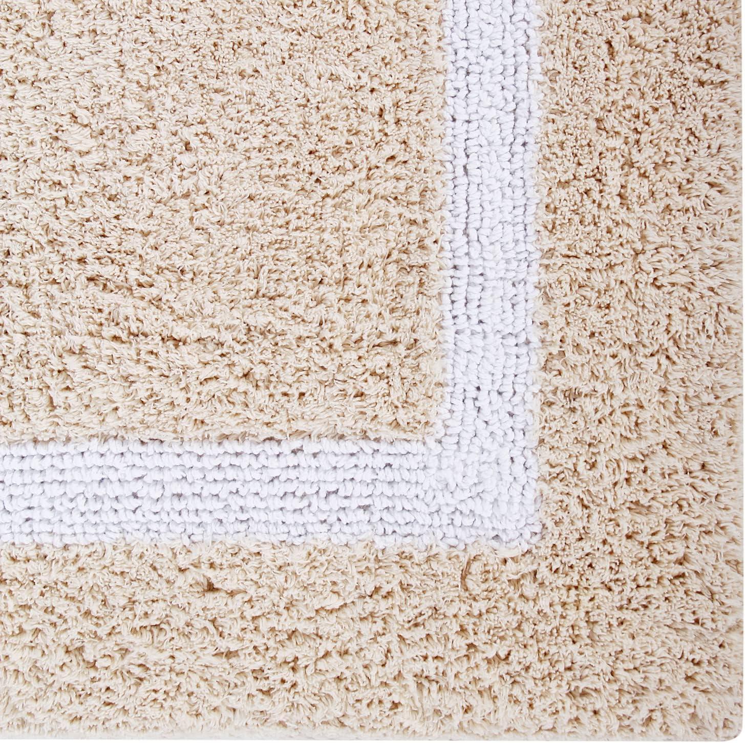 Better Trends Hotel Multi 100% Cotton Tufted Two Tone Reversible Bath Rug Set 2 PC (17" x 24" | 20" x 20") - Sand/White