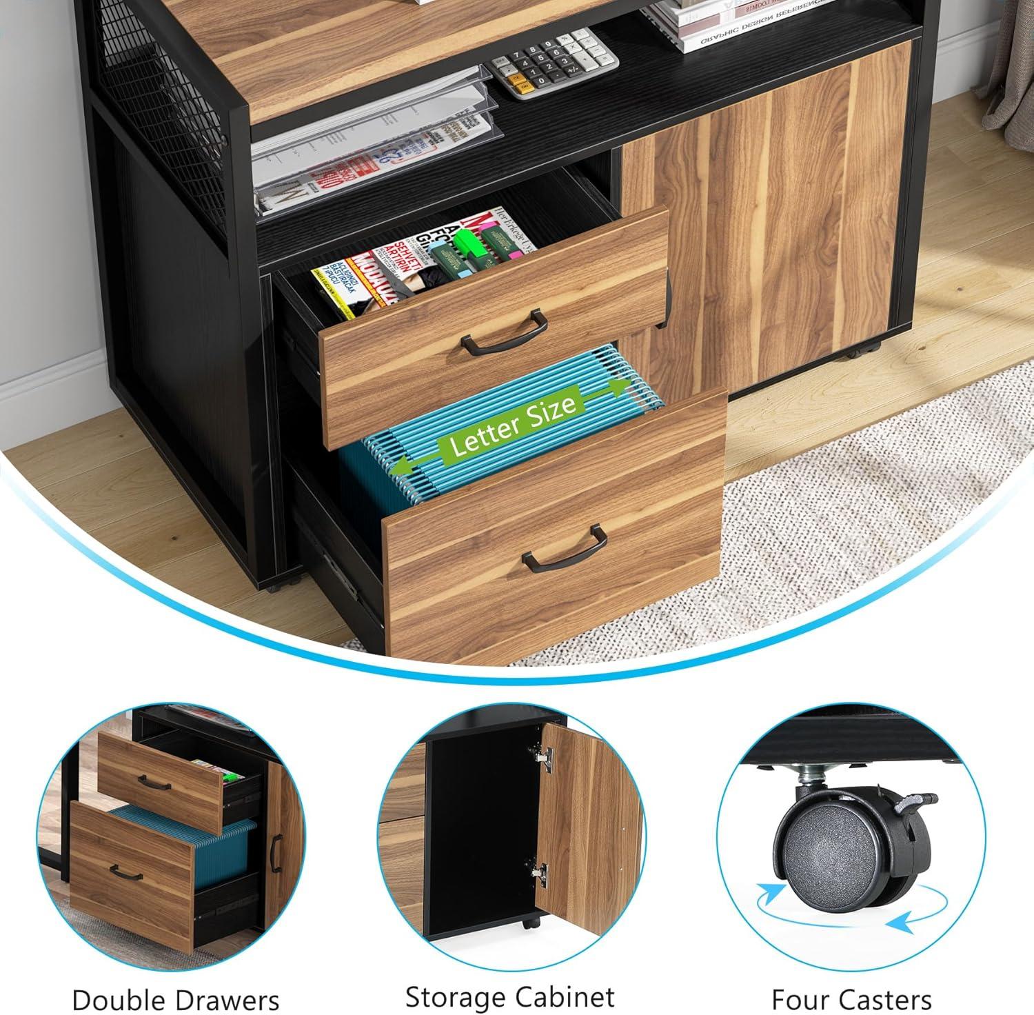 XDYZ 15.74"W X 29.92"H Mobile 2 Drawer File Cabinet With Doors