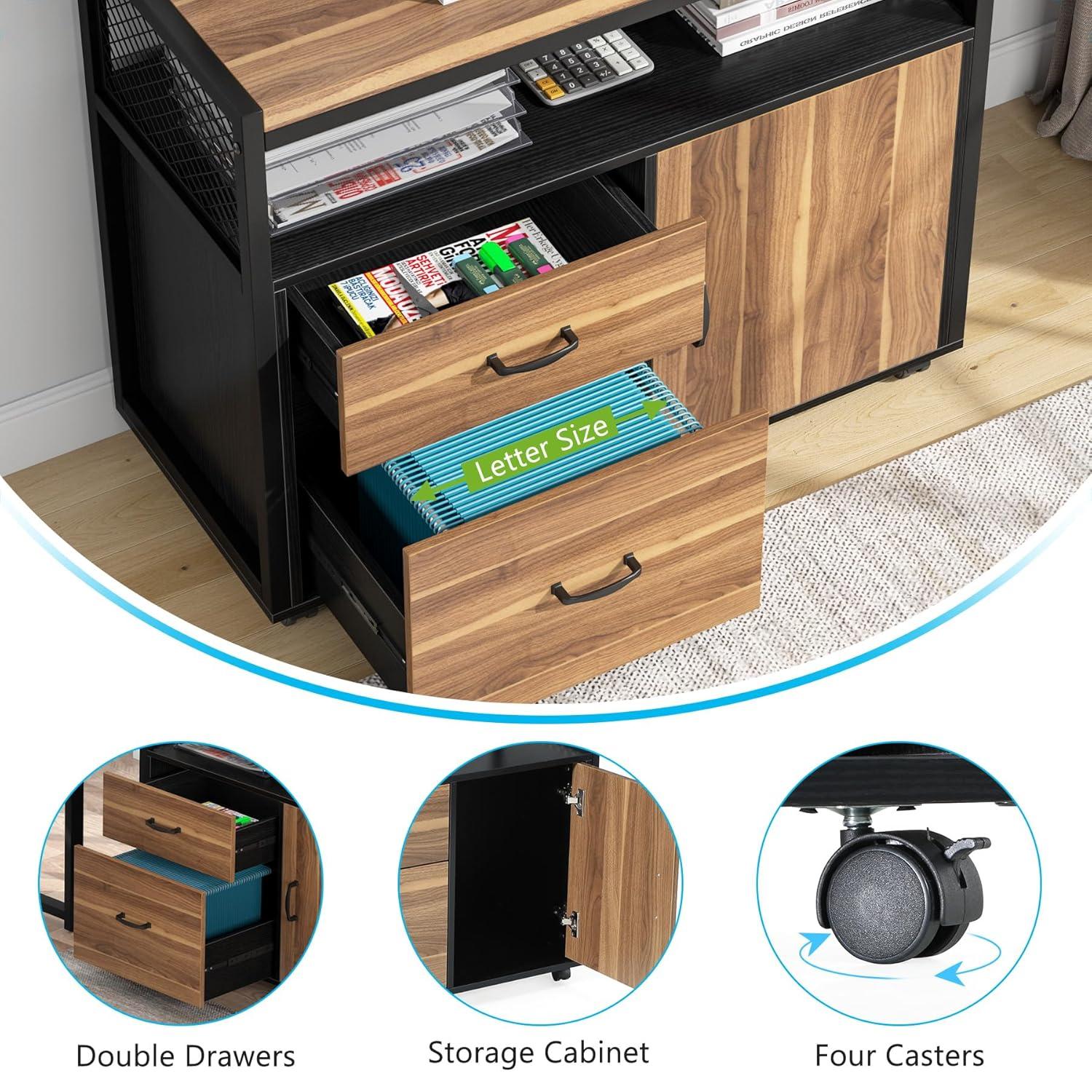 XDYZ 15.74"W X 29.92"H Mobile 2 Drawer File Cabinet With Doors
