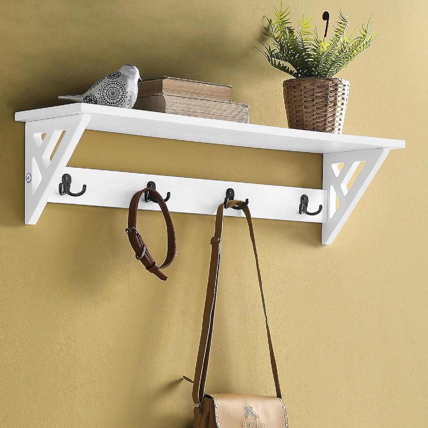 Alaterre Furniture Coventry 36 in. Wall Mounted Coat Hooks With Storage Shelf, Easy Assembly, Traditional Modern Décor, White