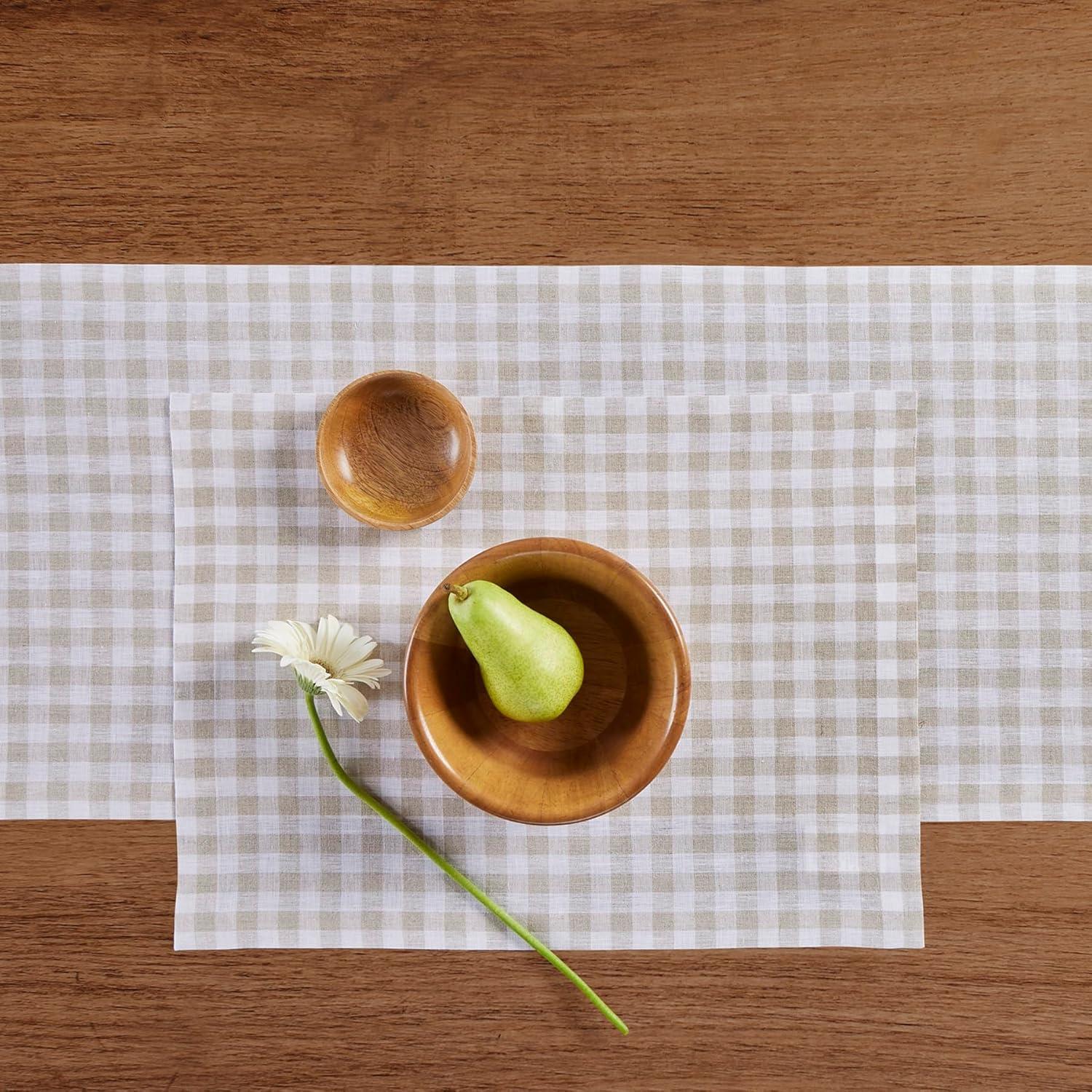 Solino Home Gingham Checks - 100% Pure Linen Placemats (Set of 4)