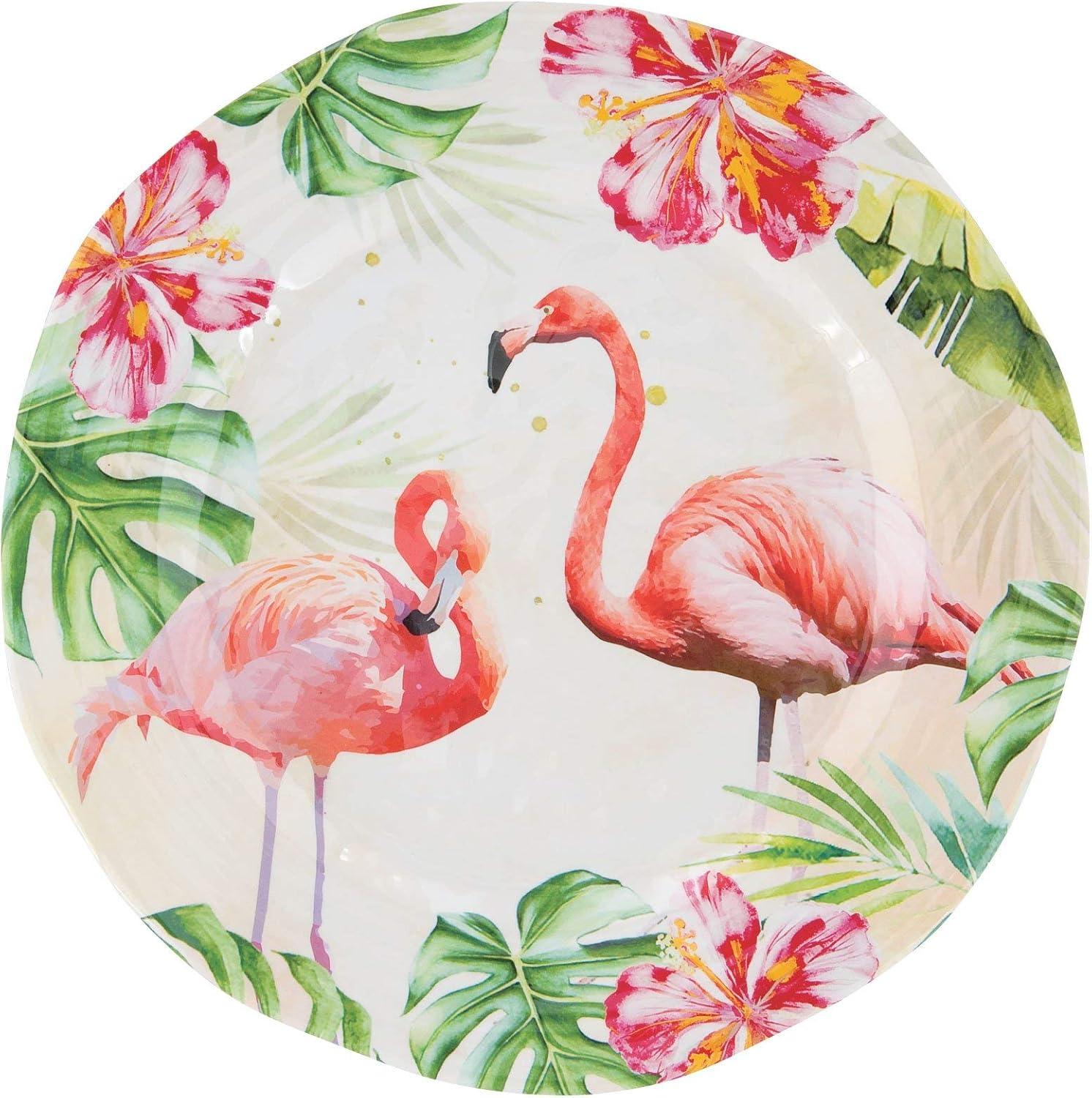 UPware 12 Piece Flamingo Melamine Dinnerware Sets, Outdoor Dishes Set, Plates and Bowls Sets, Service for 4, Multicolor