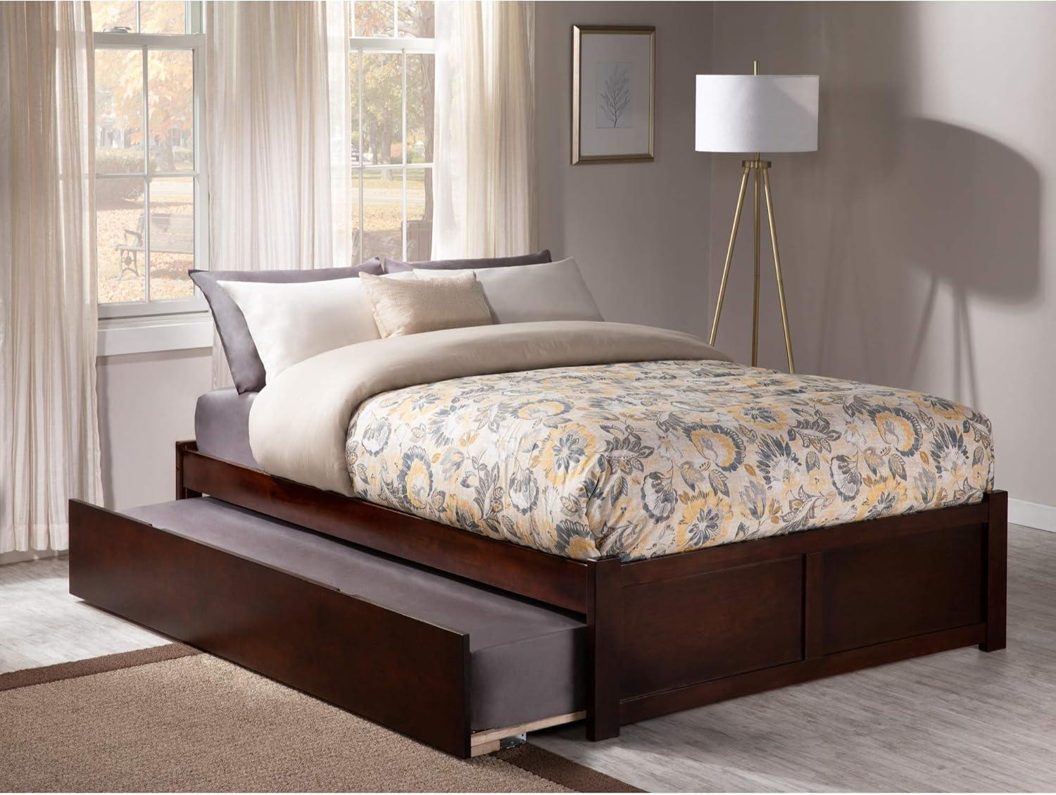 Concord Walnut Queen Platform Bed with Upholstered Headboard and Storage Trundle