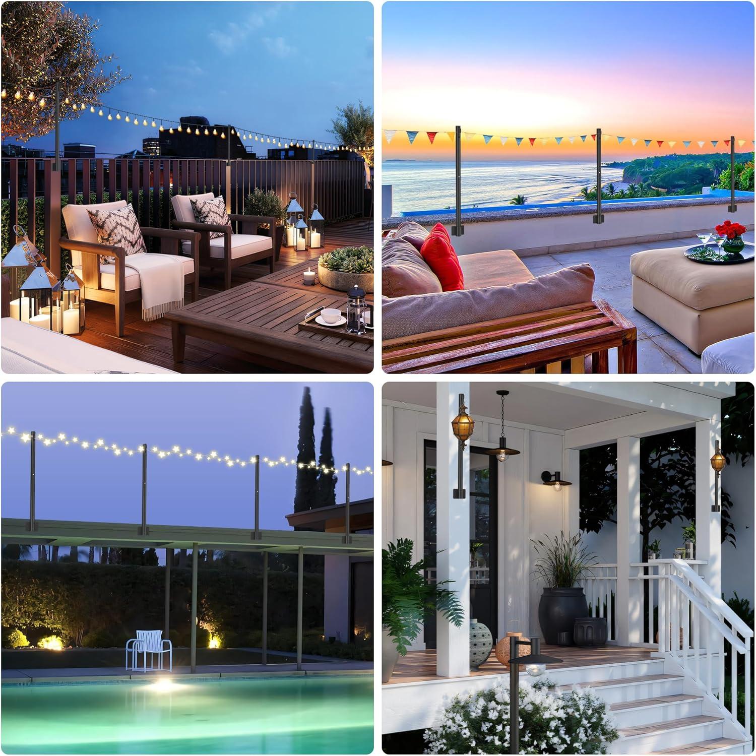 2 Pack 2.8 FT String Light Poles, Suspension Outdoor Fence Post Lights with Clip and Bracket
