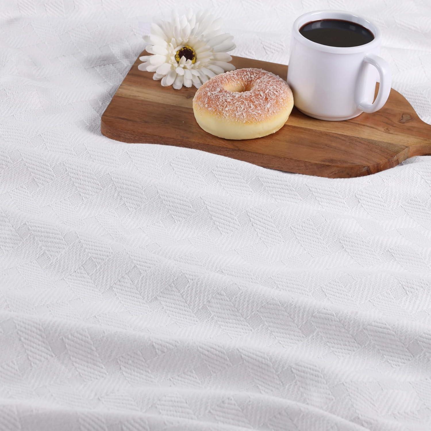 Superior Basketweave All-Season Cotton Blanket, Throw (Non-Standard), White