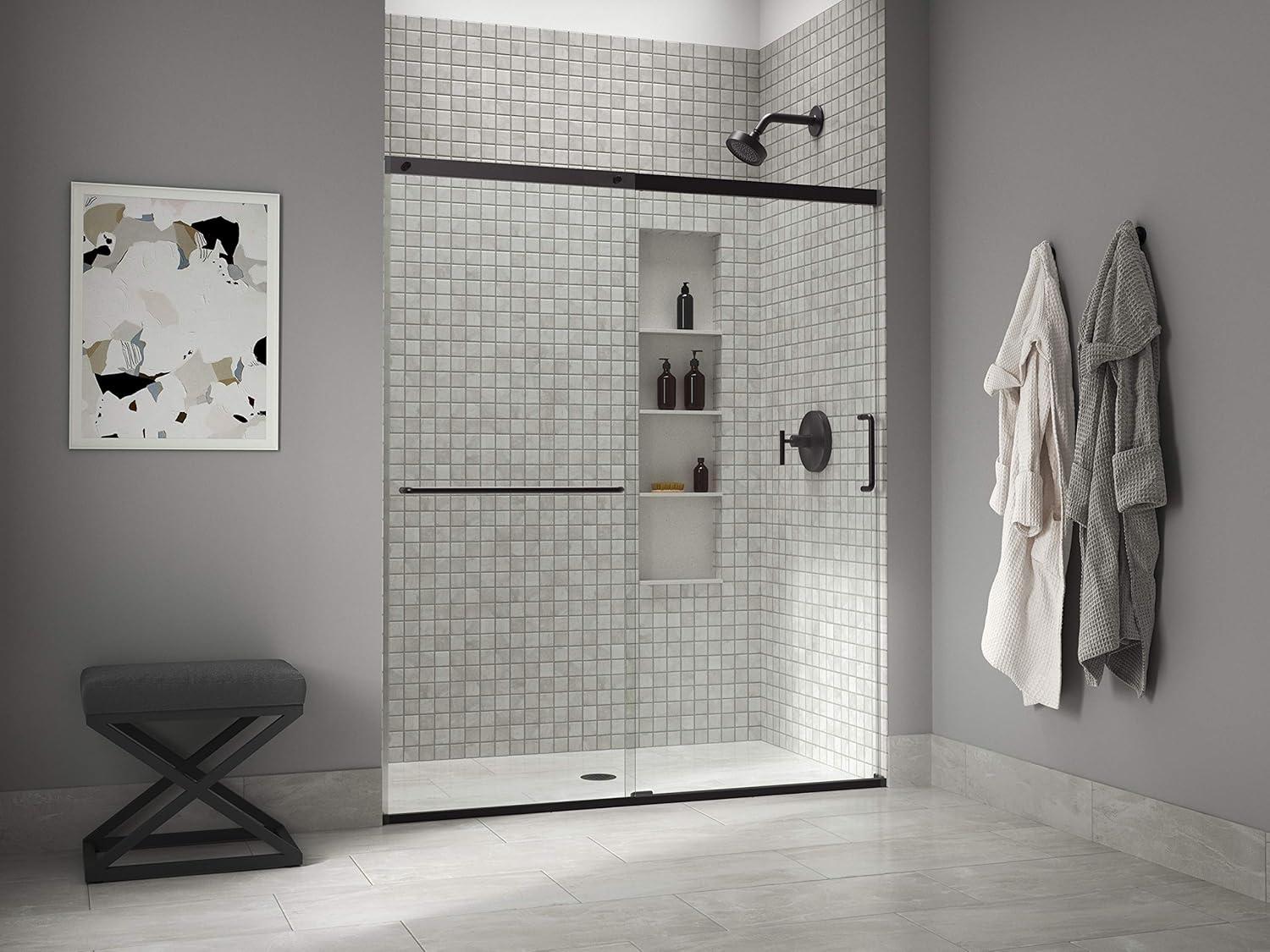 Elate Sliding Shower Door, 70-1/2-In H X 56-1/4 - 59-5/8-In W, With 1/4-In Thick Crystal Clear Glass